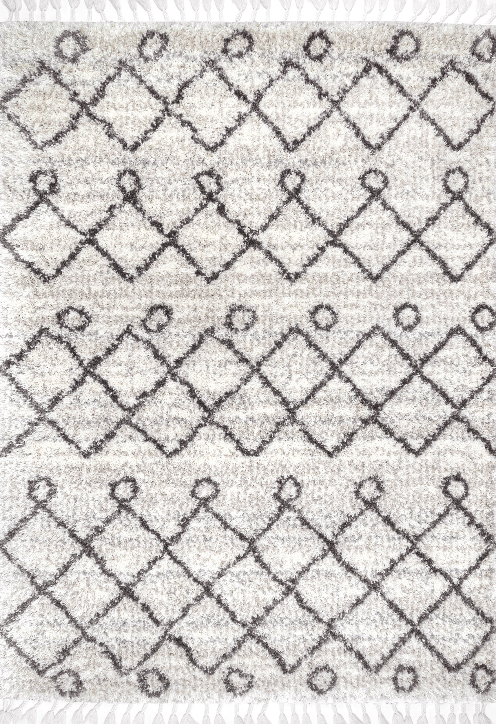 Luxury Diamond Moroccan Shag Rug with Tassels - Soft Ivory Bohemian Area Carpet for Living Room, Bedroom & Nursery Decor