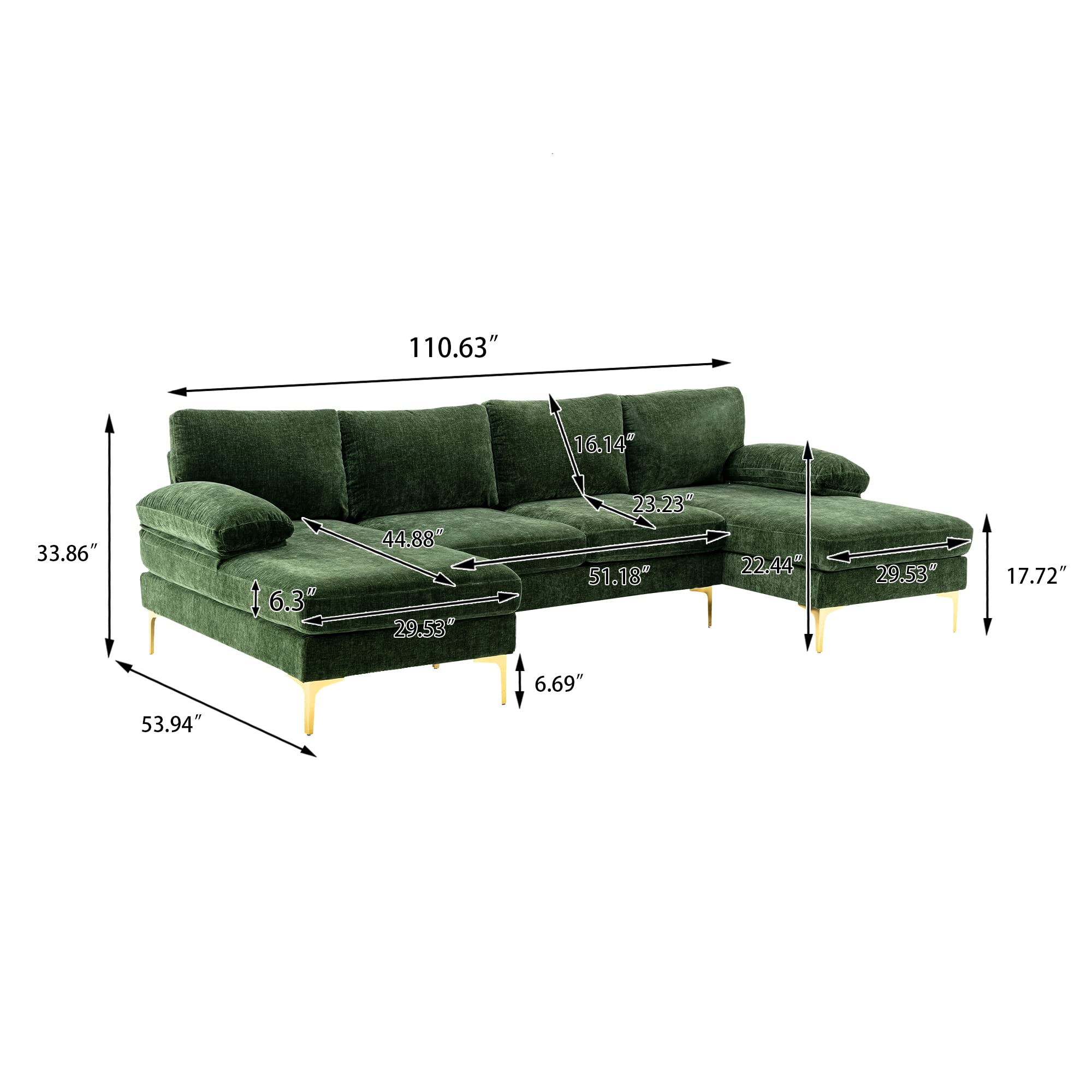 Convertible Sectional Sofa with Double Chaise Lounge - 110.63