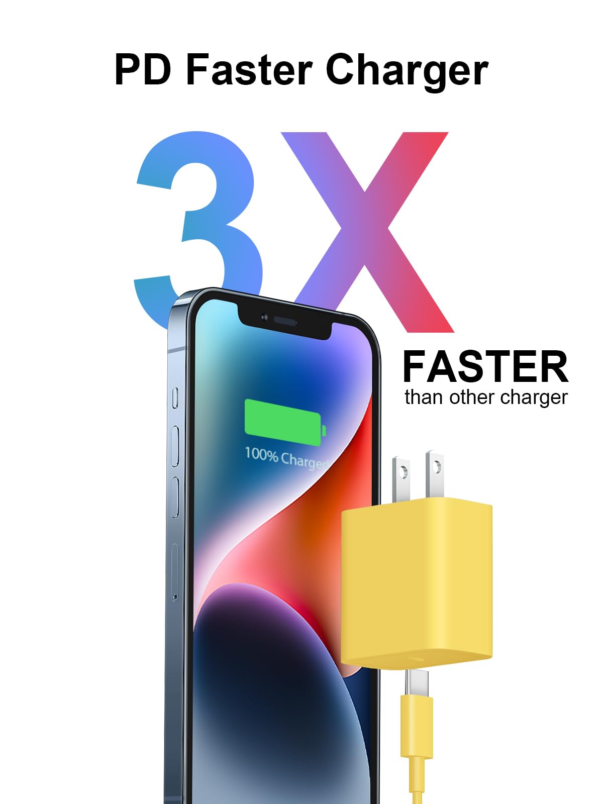 20W PD USB C Fast Charger with 6FT Cable - Compatible with iPhone 14/13/12/11/Pro/Max/Mini/Xs, iPad - Yellow - Perfect for Home, Office & Travel Charging