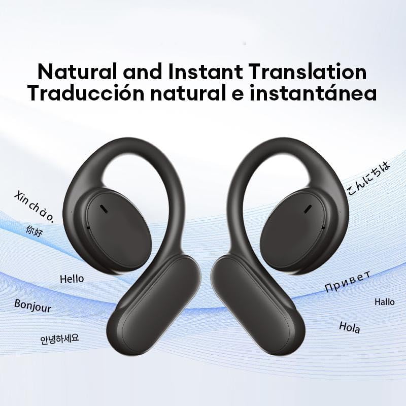 Paxa AI Open-Ear Translation Headphones - Real-Time Language Translator for 75+ Languages, Wireless Bluetooth Headset with Open Air Design - Perfect for Travel, Business Meetings & Multilingual Conversations (Black)