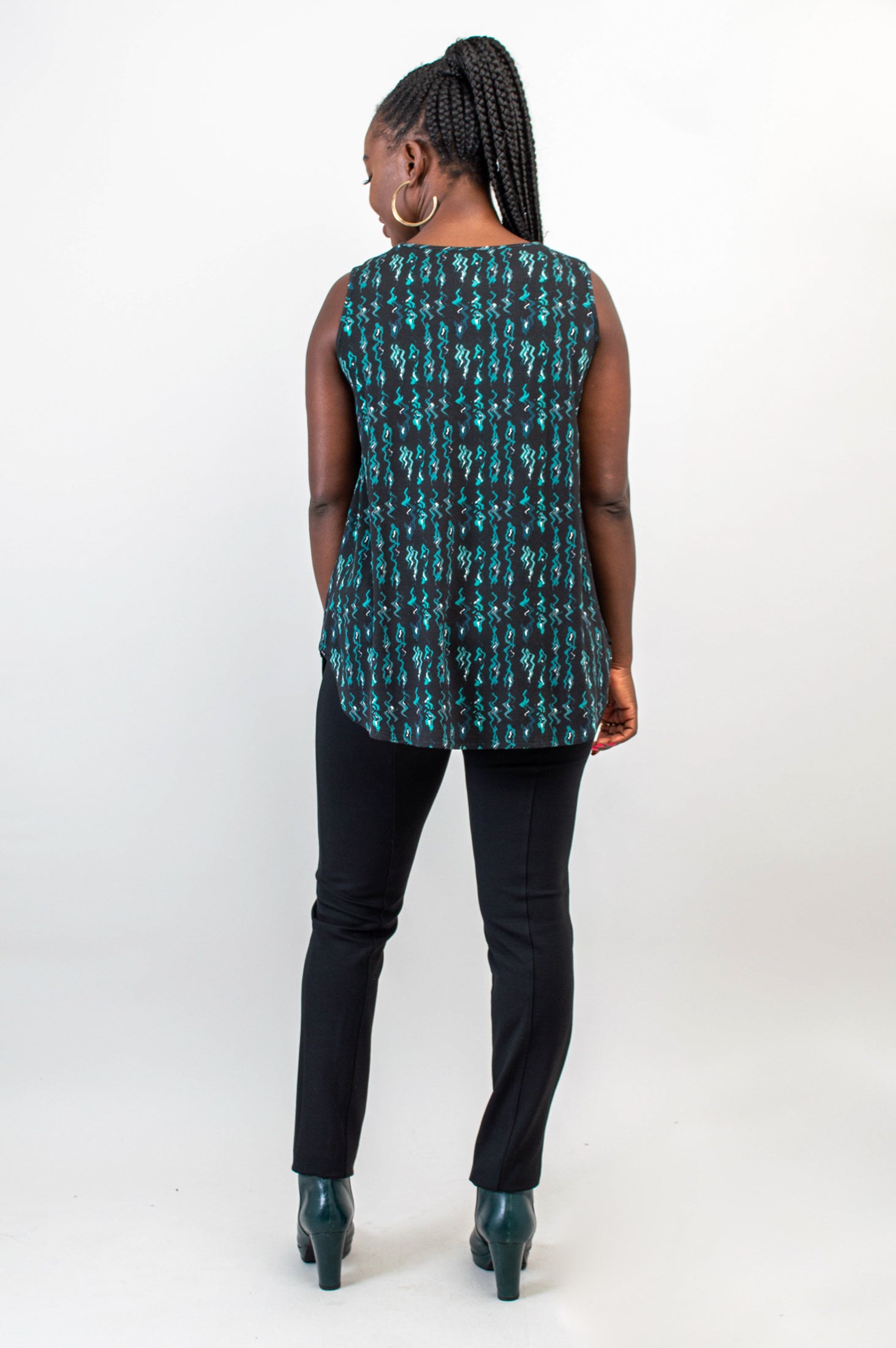 Jazz Tank Top - Teal Abstract Print Bamboo Fabric - Women's Casual Wear for Summer, Beach, and Music Festivals