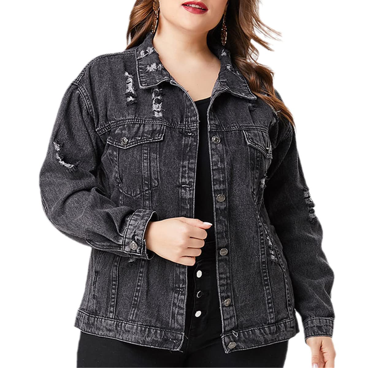 Spring Plus Size Denim Jacket for Women - Trendy Oversized Denim Jacket for Casual Outfits & Streetwear Fashion