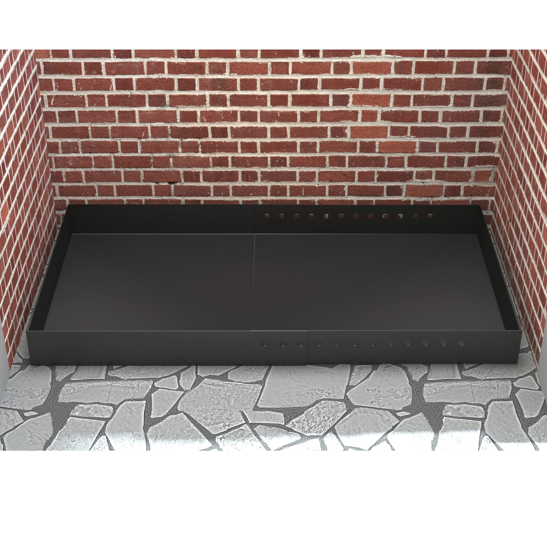 Flehomo Adjustable Fireplace Tray - Expandable Ash Pan for Fireplace Ash Collection, Heavy Duty Galvanized Steel Ember Holder with Powder Coating (Black, Rectangle) - Perfect for Wood Stove, Fire Pit & Outdoor Fireplace Cleaning - Includes Nuts & Bolts