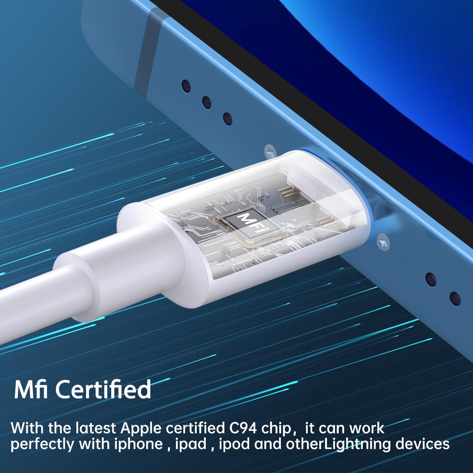 MFi Certified iPhone Fast Charger 20W PD USB C Wall Charger with 6FT & 10FT Cable - Compatible with iPhone 14 Pro/13 Pro/12/12 Pro Max/11 Pro Max/XS Max/XS/XR/X/8 - Fast Charging Adapter for Home, Office, Travel & Car Use