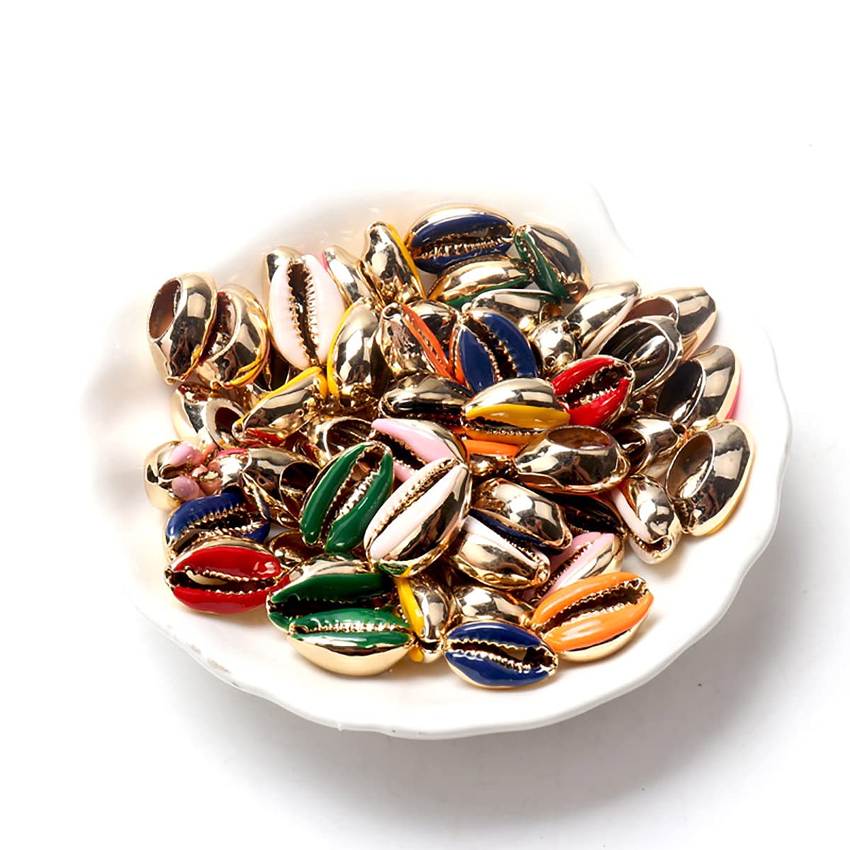 Natural Sea Shell Beads with Gold Veins - 10pcs Cowrie Shells for DIY Jewelry Making, Scrapbooking, Home Decor - Perfect for Beach-Themed Crafts, Boho Necklaces, and Coastal Home Accents