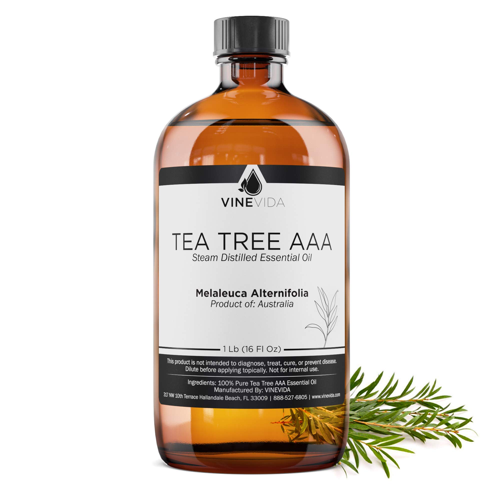 100% Pure Tea Tree Essential Oil - 16 Oz Undiluted Bulk Tea Tree Oil in Glass Bottle - 1 Pound Natural Aromatherapy Oil for DIY Soaps, Candles, Diffusers & Skin Care - VINEVIDA | Perfect for Relaxation, Home Spa & Natural Remedies