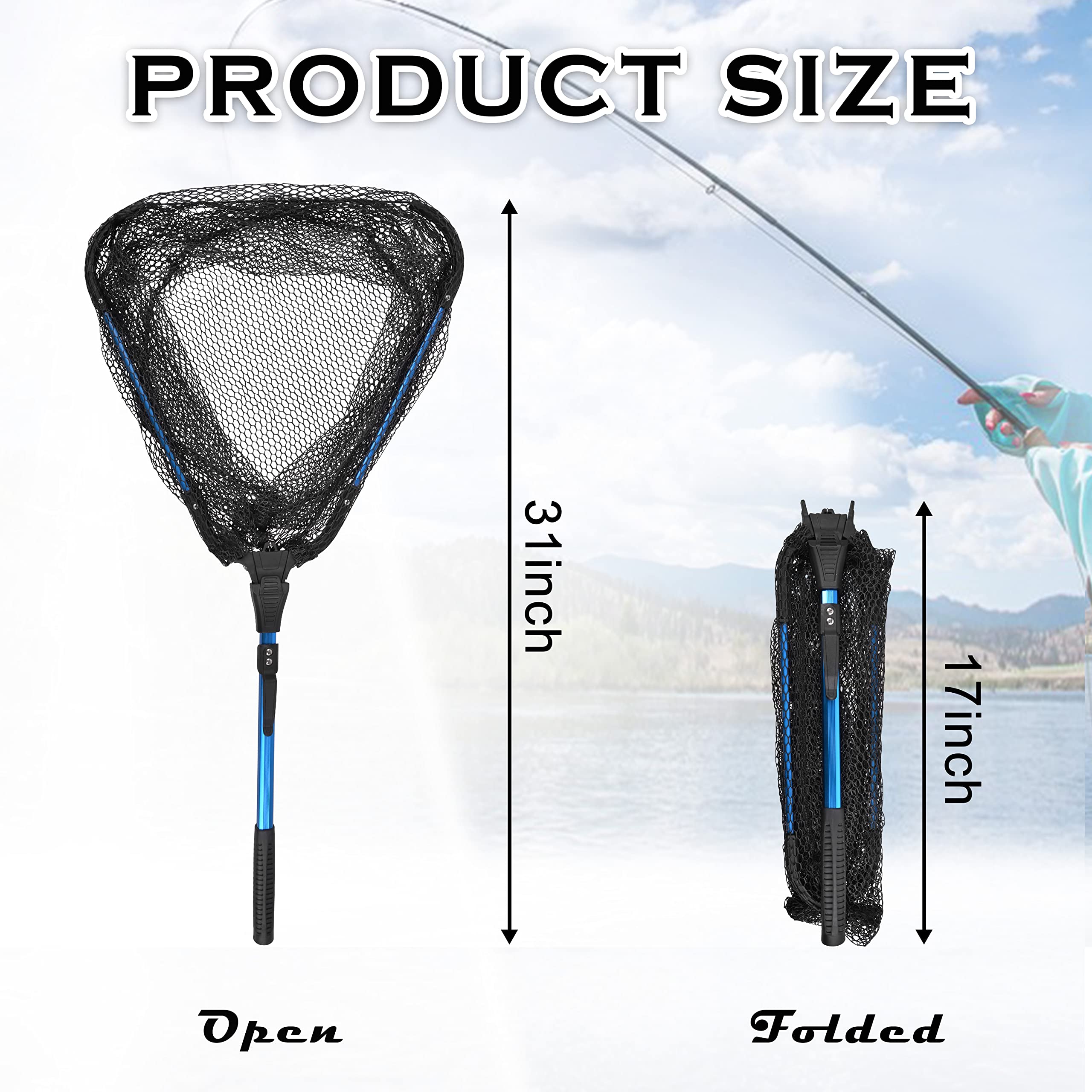 **Collapsible Fishing Landing Net with Telescopic Handle - Lightweight Floating Rubber Net for Kayak, Boat, Saltwater & Freshwater - Safe Catch & Release - Perfect for Fly Fishing, Kayaking & Shore Fishing**