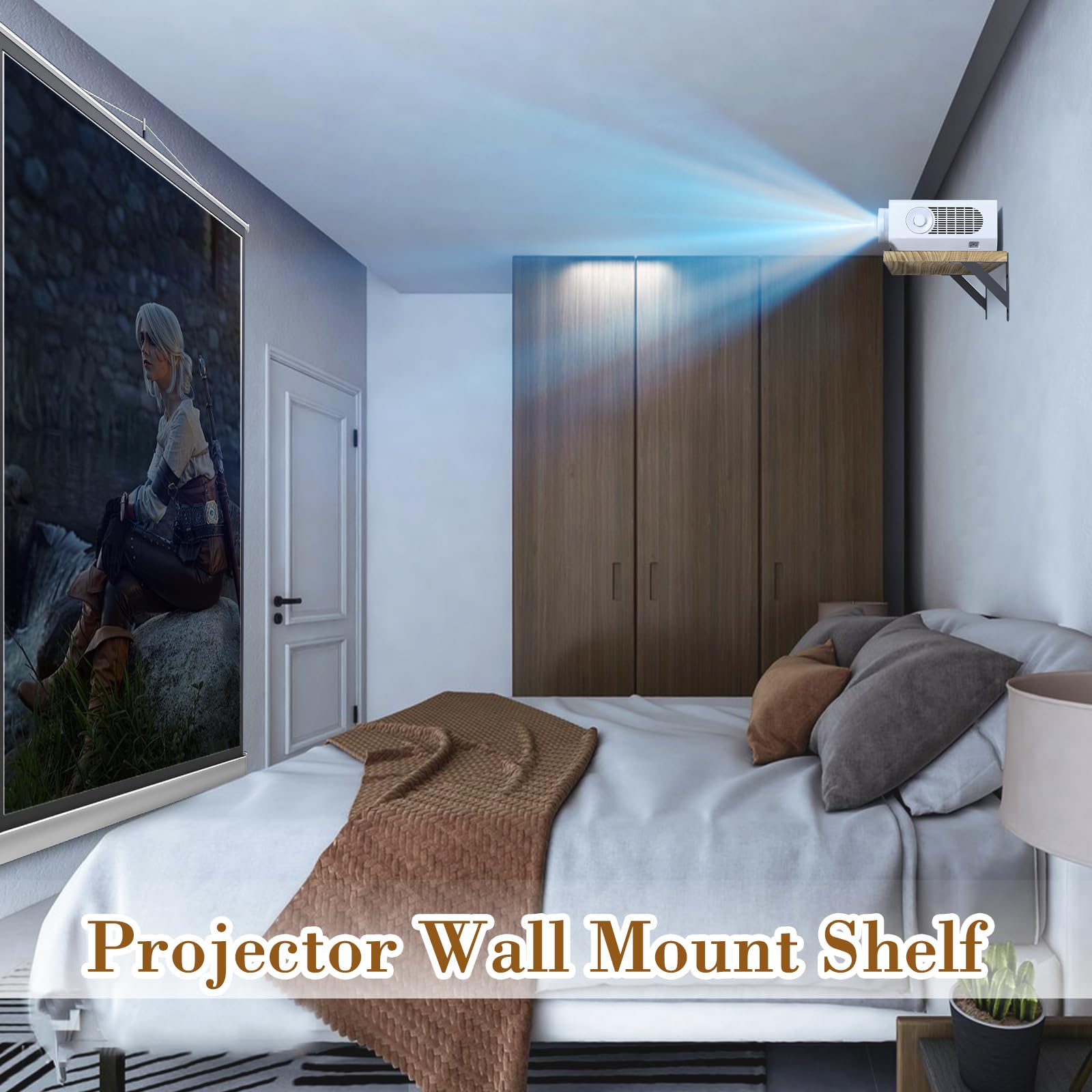 **Floating Projector Shelf Wall Mount - Deep Storage Oak Shelf for Living Room, Kitchen, Office - Perfect for Projectors, Routers & Cable Management**