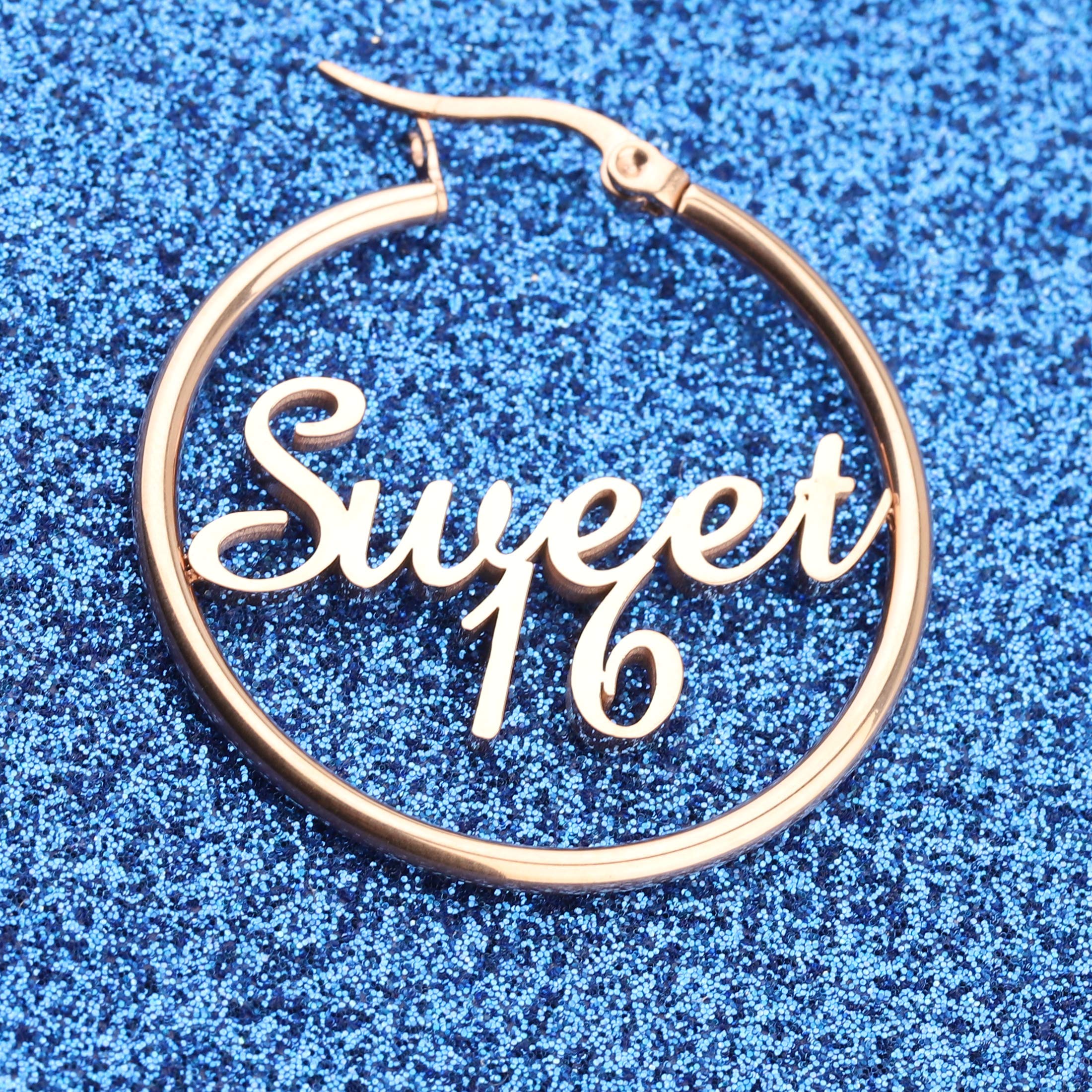 FEELMEM Sweet 16 Charm Earrings - Elegant Cutout Letter Big Circle Hoop Earrings for Women | Perfect Sweet Sixteen Birthday Gift for Teens | Ideal for Parties, Prom, Graduation & Special Occasions