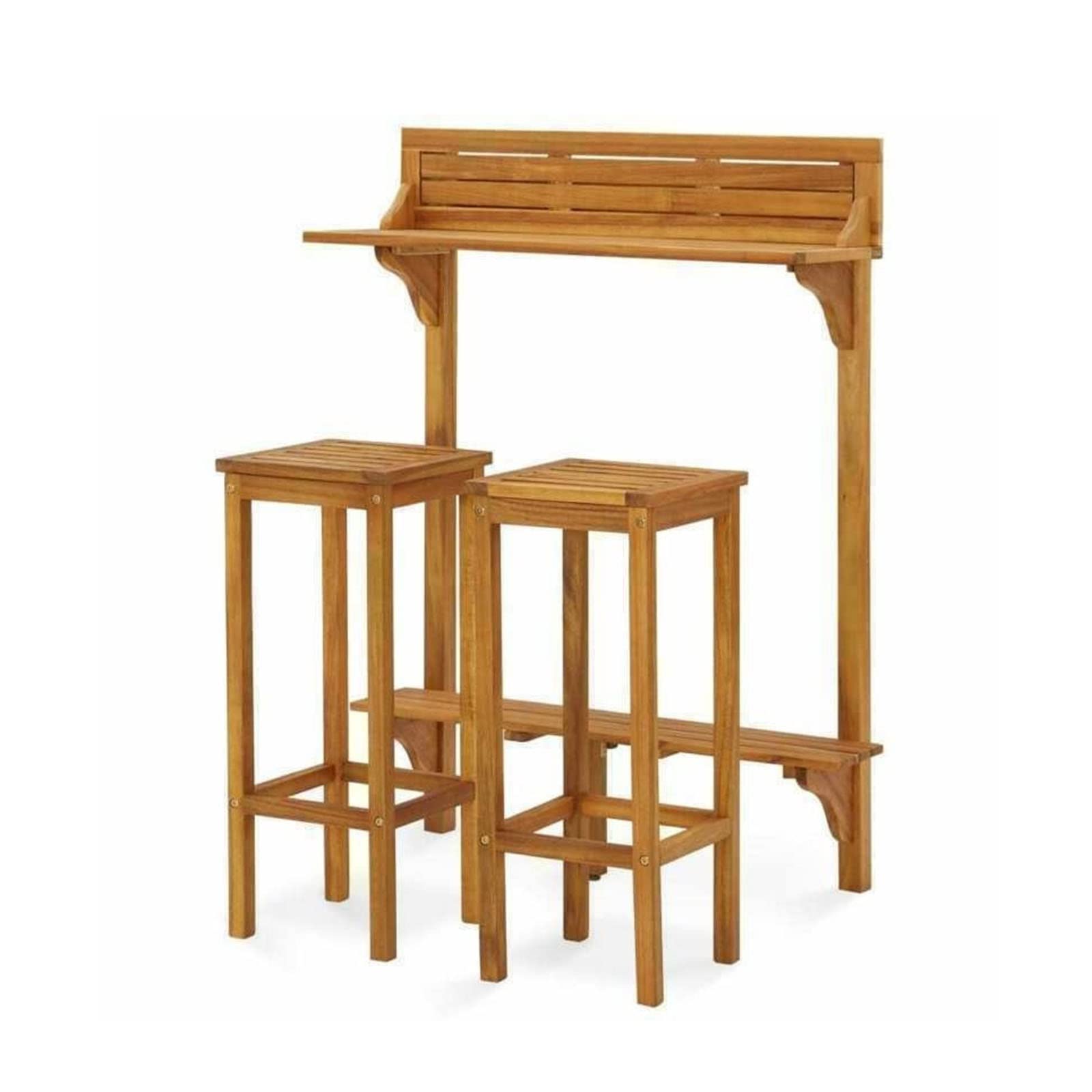Premium 3-Piece Acacia Wood Outdoor Patio Set - Bar Table & 2 Stools for Balcony, Garden & Backyard - Durable Solid Wood Patio Furniture for Outdoor Dining & Entertaining