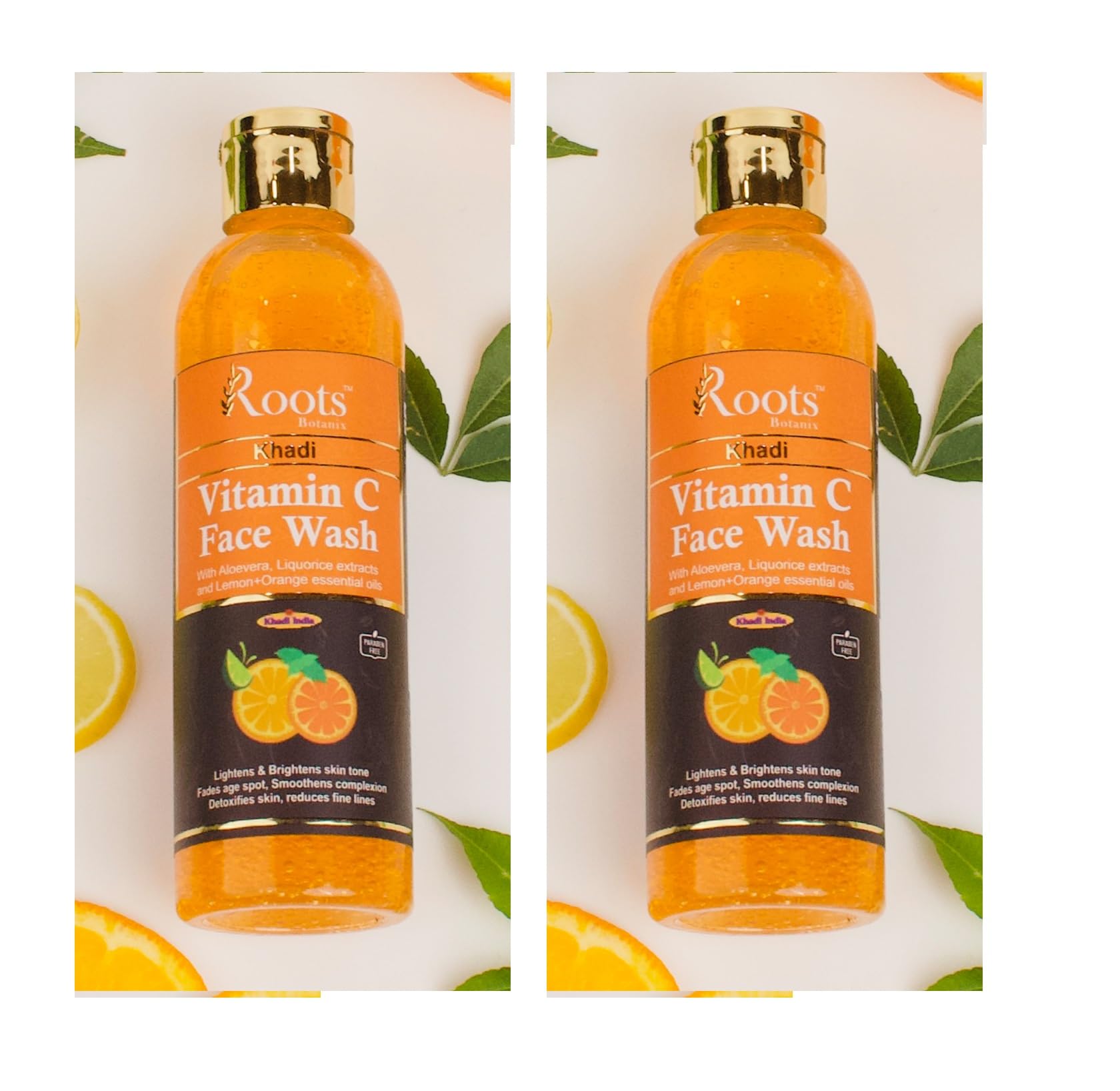 Roots Botanix Vitamin C Face Wash for Glowing Skin - Brightening & De-Tan Cleanser | Anti-Pollution & Pimple Control | Orange Liquid Soap (200ml, Pack of 2) | Perfect for Daily Skincare Routine & Morning Refresh