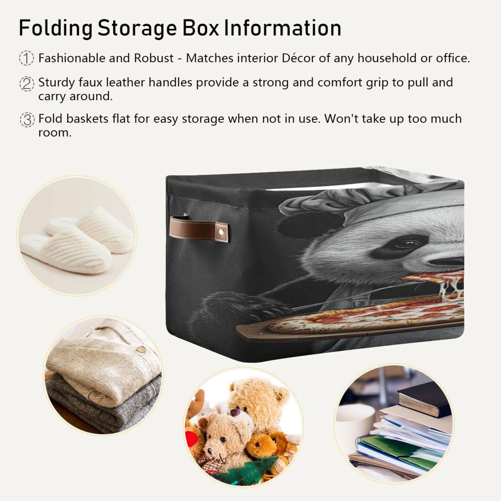 Large Foldable Storage Baskets with Handles - 2 Pack Panda Design for Home Organization, Closet & Shelf Storage | Perfect for Bedroom, Bathroom, and Kitchen Organization