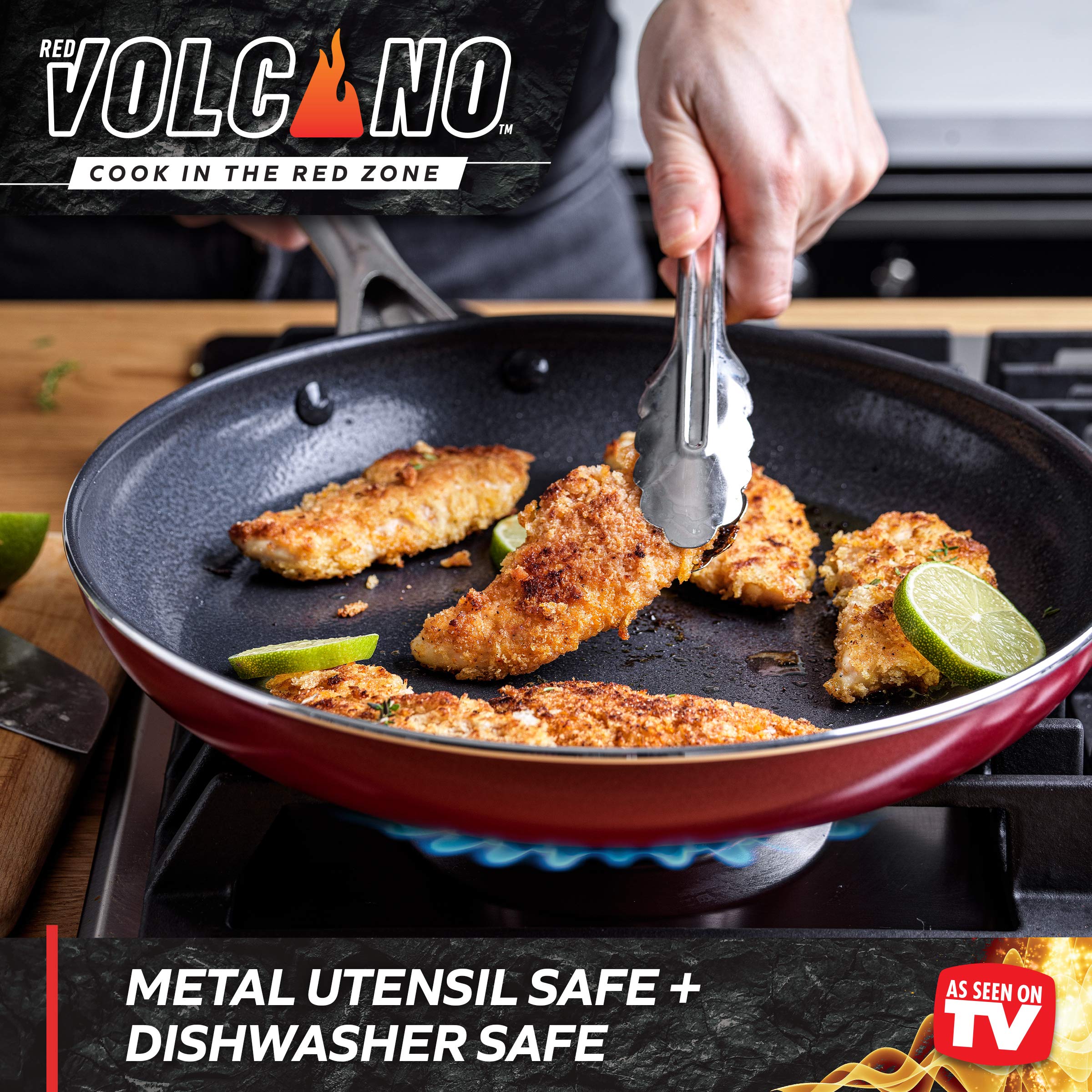 10-Piece Textured Ceramic Nonstick Cookware Set with Stainless Steel Handles - PFAS, PFOA & PTFE Free - Dishwasher & Oven Safe up to 600°F - Red - Perfect for Frying, Sautéing, Baking & Everyday Cooking