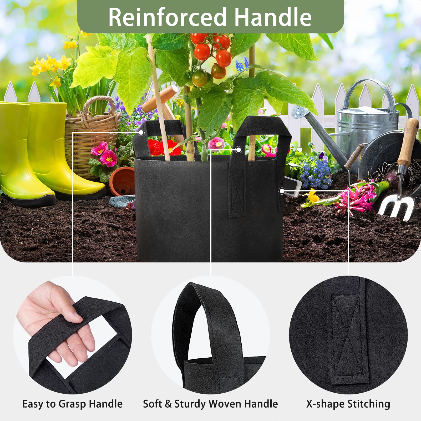 GreatBuddy 1 Gallon Grow Bags 6-Pack - Thick Fabric Plant Pots with Sturdy Handles & Reinforced Stitching - Includes Free Labels (Black) - Ideal for Indoor/Outdoor Gardening, Vegetables, Herbs & Flowers