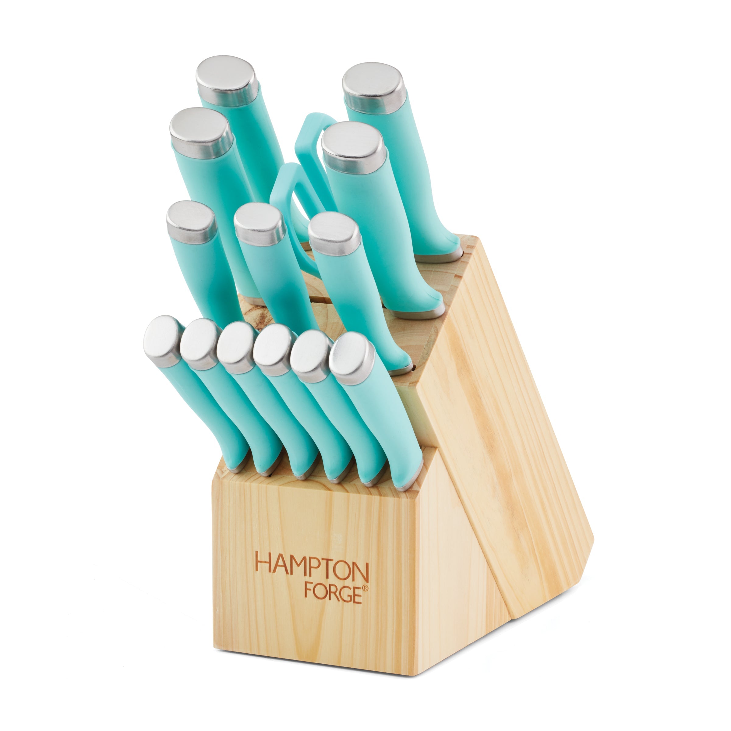 Epicure True Aqua 15-Piece Stainless Steel Knife Set with Wooden Block - Premium Kitchen Cutlery for Cooking, Slicing & Serving - Perfect for Home Chefs & Dinner Parties