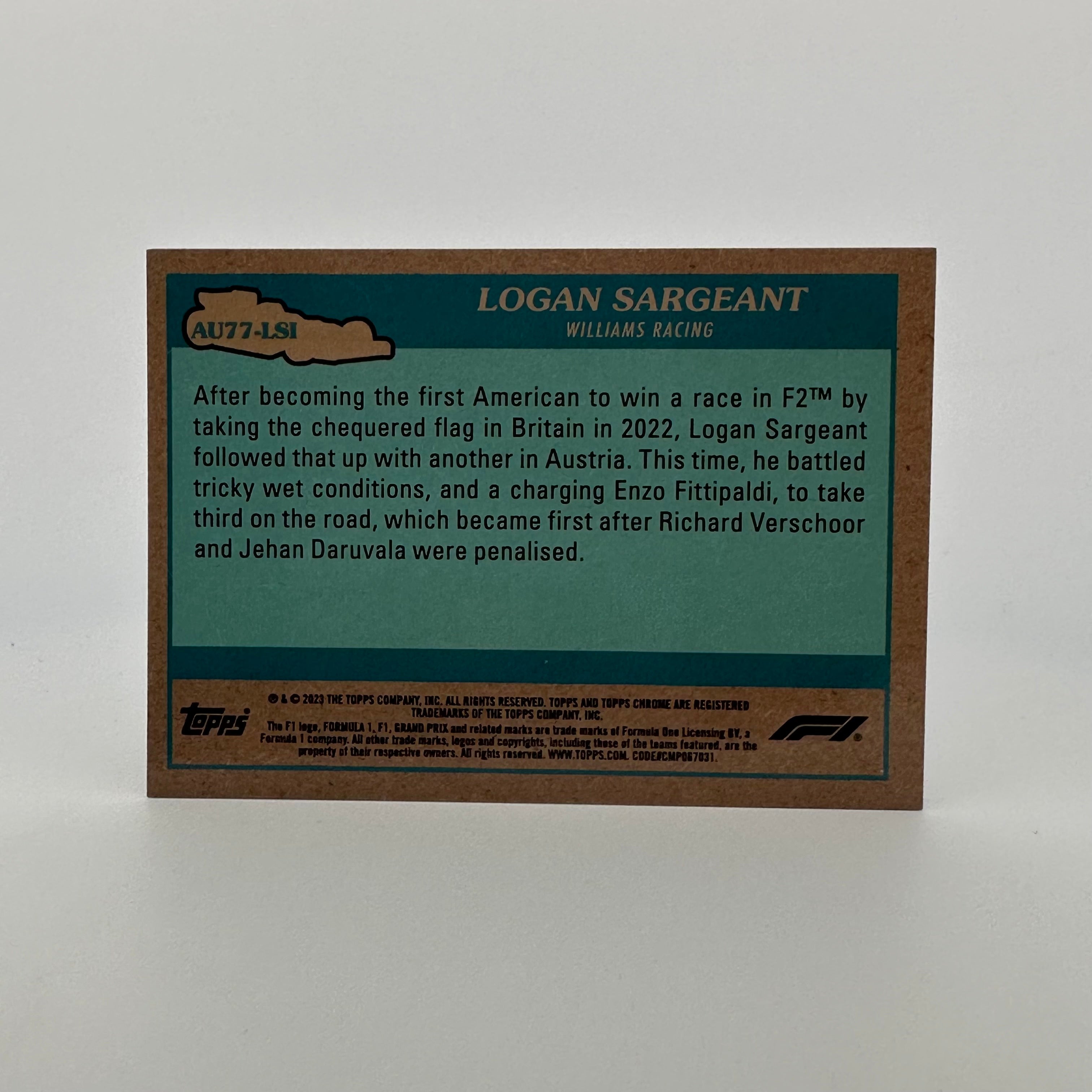 2023 Topps Chrome Logan Sargeant #AU77 LS Red Parallel 2/5 - Rare Racing Driver Trading Card for Collectors & F1 Fans