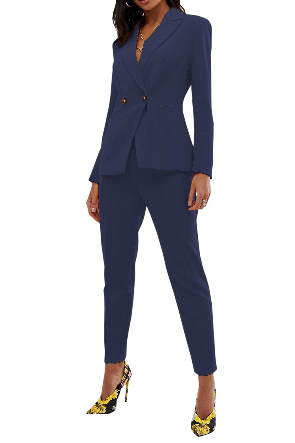 Women's 2-Piece Business Casual Suit Set with Peak Lapel Blazer & Pants - Perfect for Office Work, Interviews & Professional Events