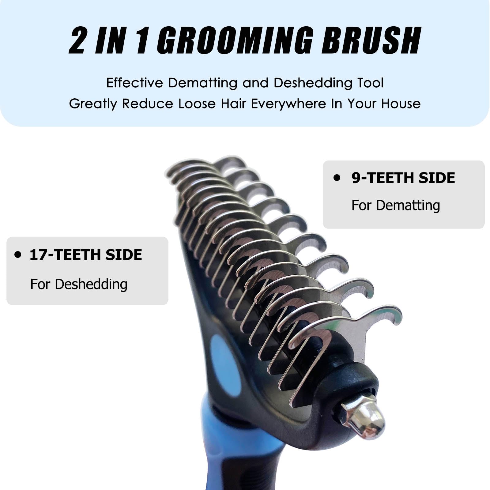 Premium Deshedding Dog Brush & Metal Comb - Pet Grooming Tool for Dogs & Cats - Undercoat Rake for Shedding, Dematting & Hair Removal - Ideal for Long Haired Pets (Blue) | Perfect for Home Grooming & Professional Pet Care