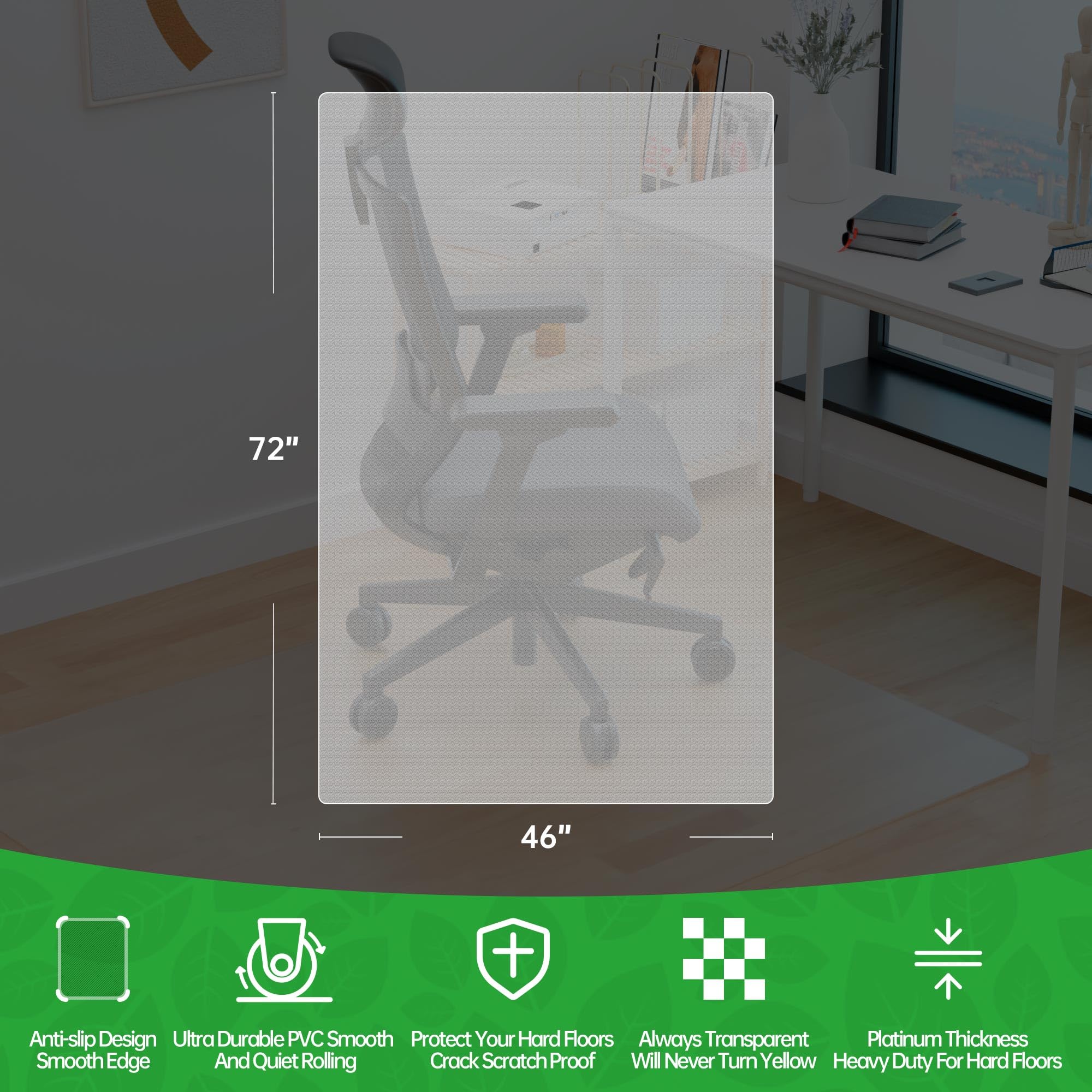 Premium Clear Office Chair Mat for Hardwood Floors - 46