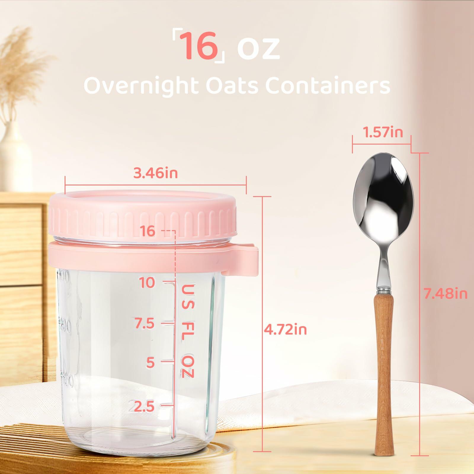 2 Pack 16oz Glass Mason Jars with Lids & Spoons - Perfect for Overnight Oats, Meal Prep, Yogurt Parfaits & Healthy Snacks - BPA-Free, Leak-Proof Food Storage Containers for Home, Office & Travel