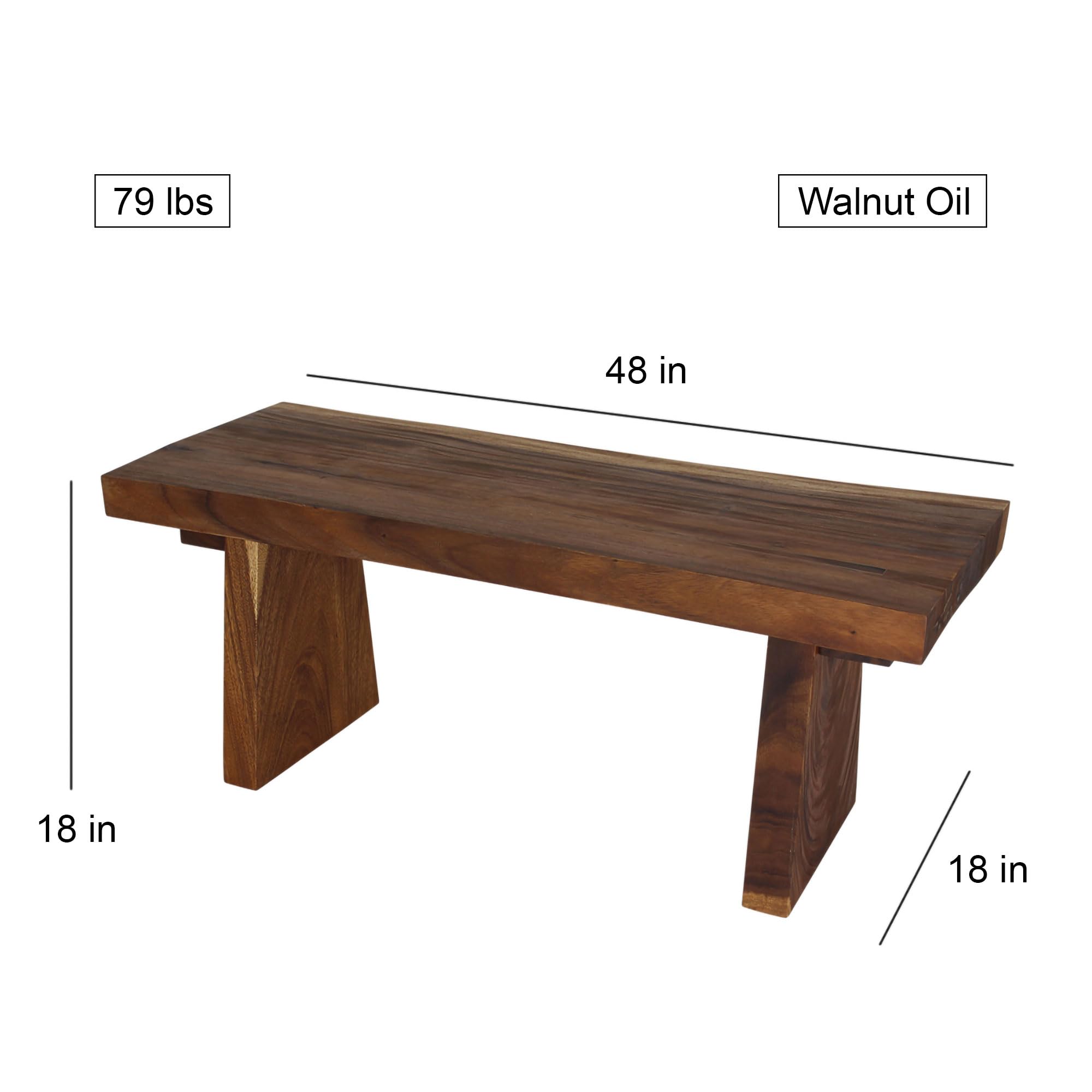 Haussmann® 48 Inch Solid Wood Natural Edge Bench - Walnut Oil Finish, 48