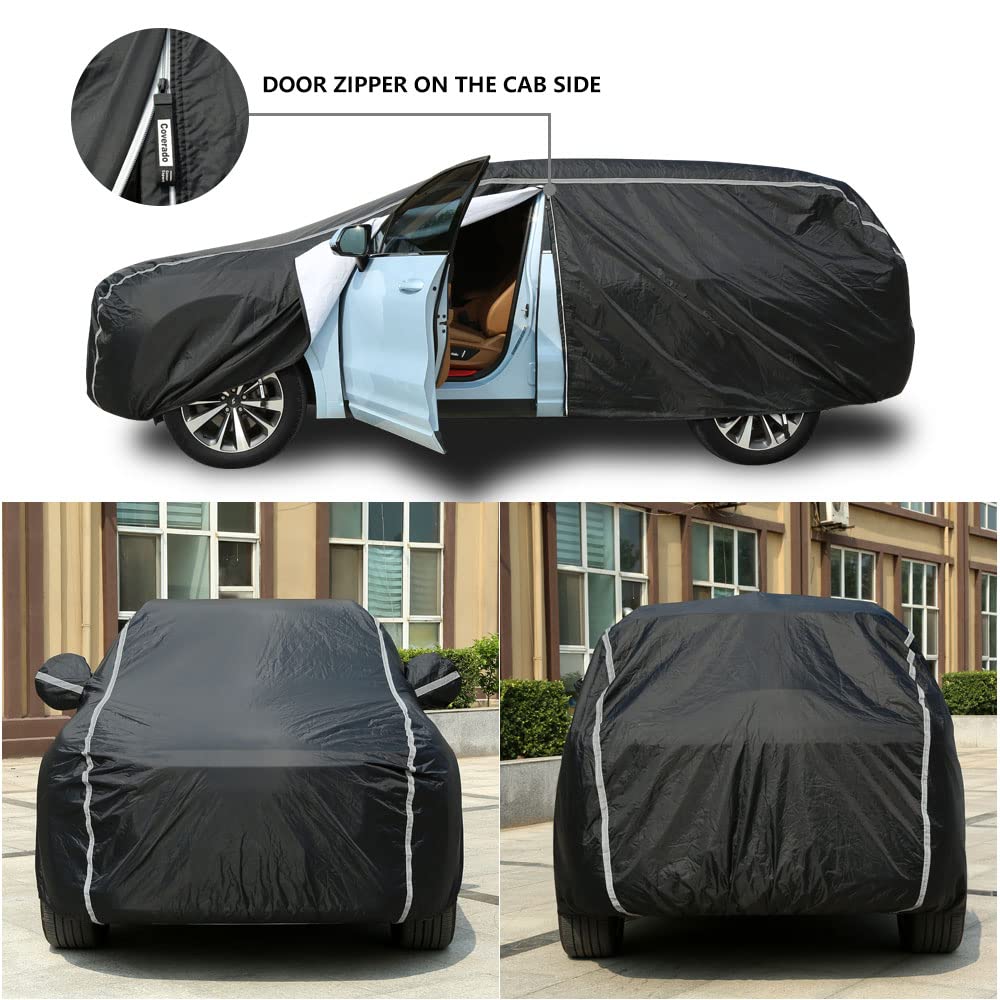 Waterproof All-Weather Car Cover with Soft Cotton Lining & Zipper Door - UV, Rain, Snow & Hail Protection for SUV, Truck, Automobiles (170