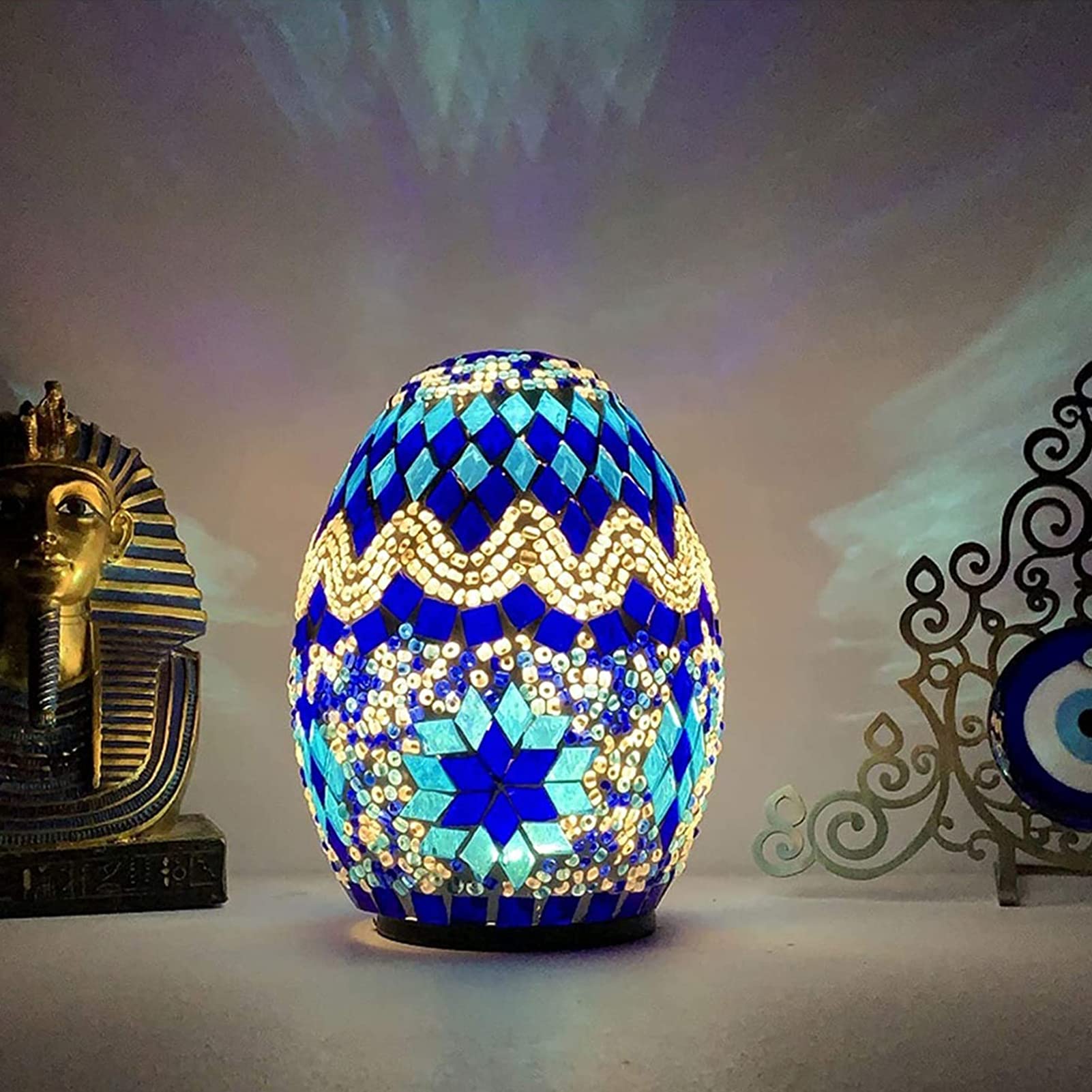 YAYONG LED Table Lamp - Egyptian Style Egg-Shaped Night Light for Bedroom, Living Room, Bathroom | Vanity Desk Lamp & Hallway Decor | Perfect for Reading, Relaxation and Home Ambience