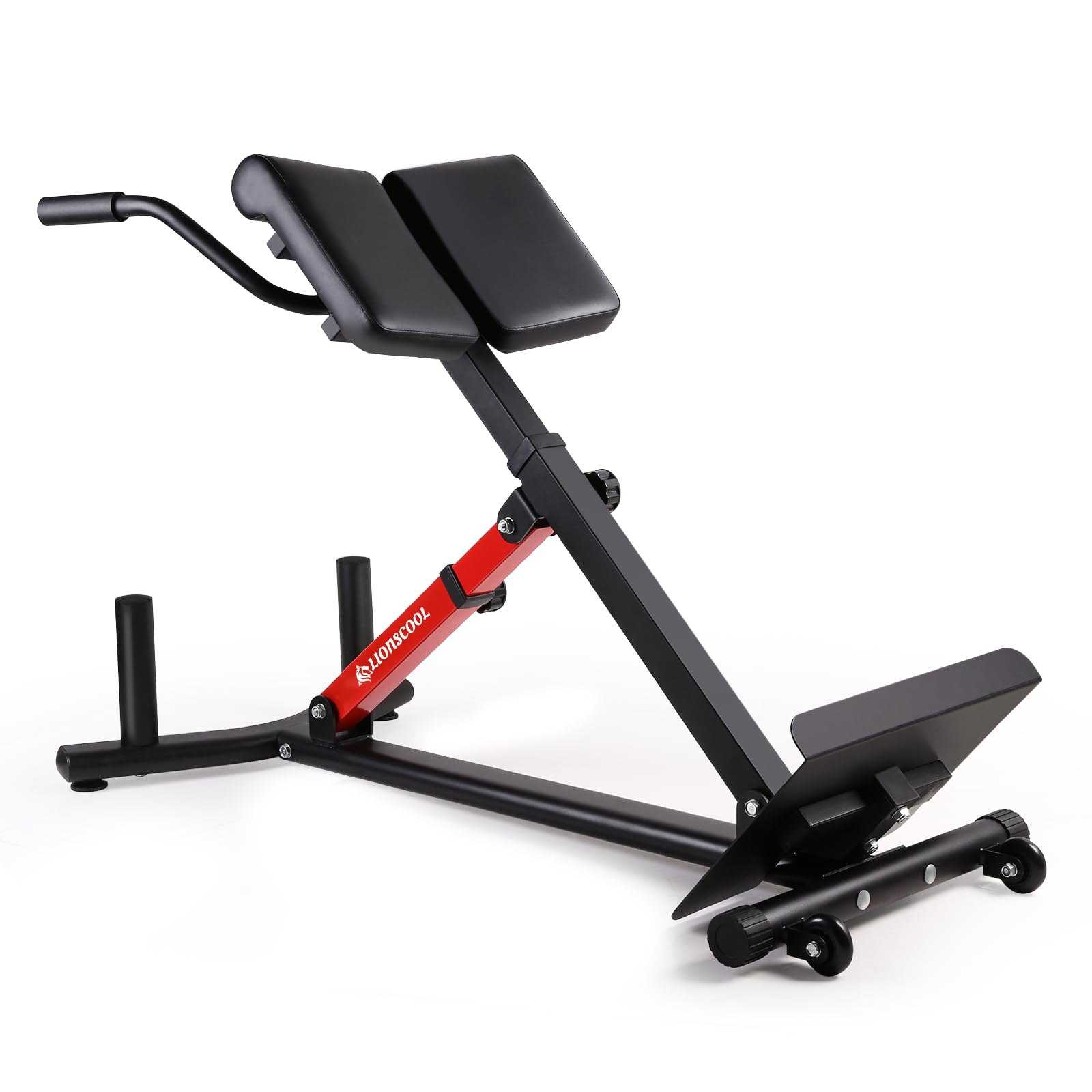 LIONSCOOL Heavy-Duty Adjustable Roman Chair - Hyperextension Bench for Home Gym with Multiple Adjustment Functions (45° Incline, Red) - Perfect for Core Workouts, Back Strengthening & Ab Exercises