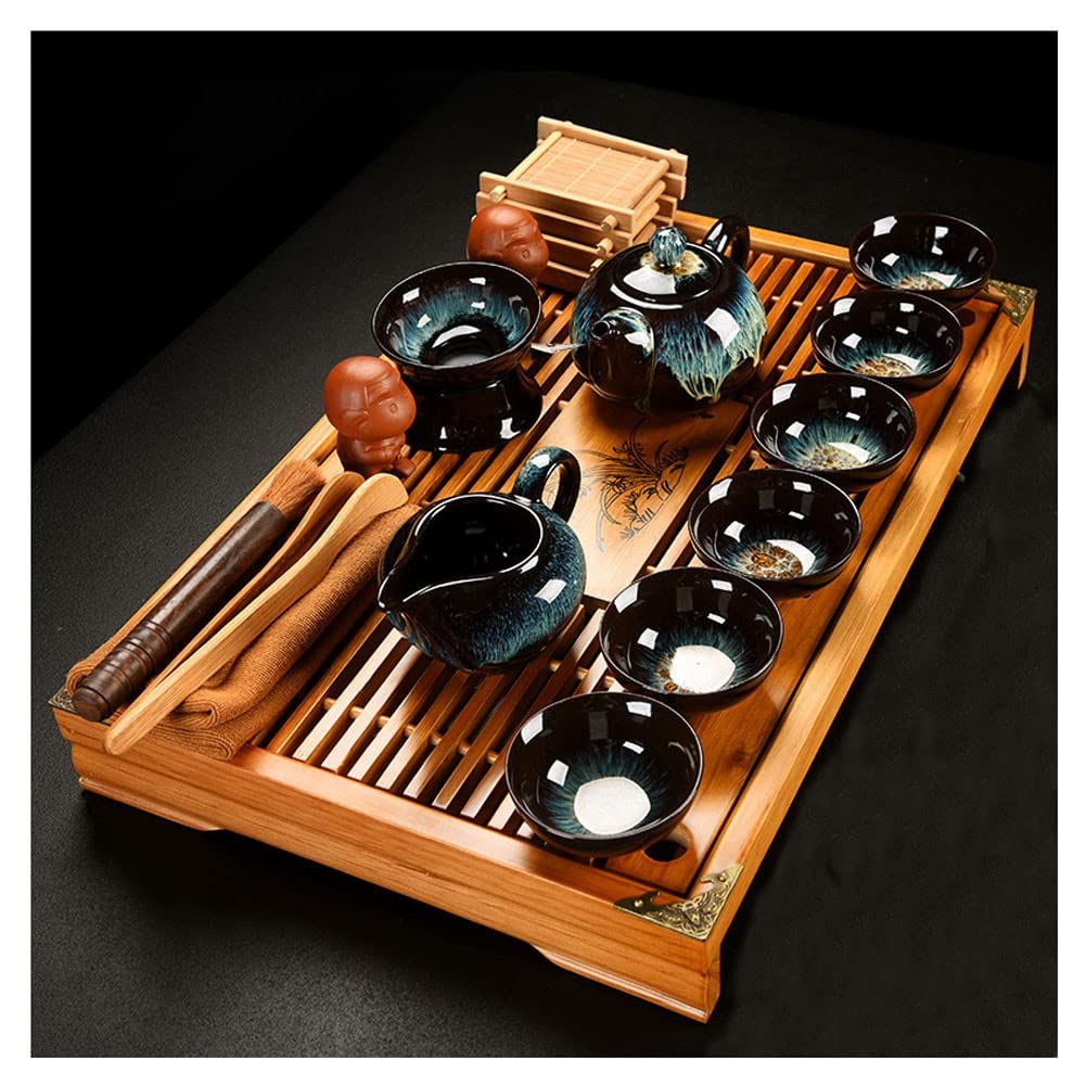 Premium Chinese Gongfu Tea Set - Ceramic Teapot with 6 Cups & Saucers, Tea Tray & Travel Case | Traditional Japanese Style Buddha Zen Tea Ceremony Set for Home, Office & Travel Use