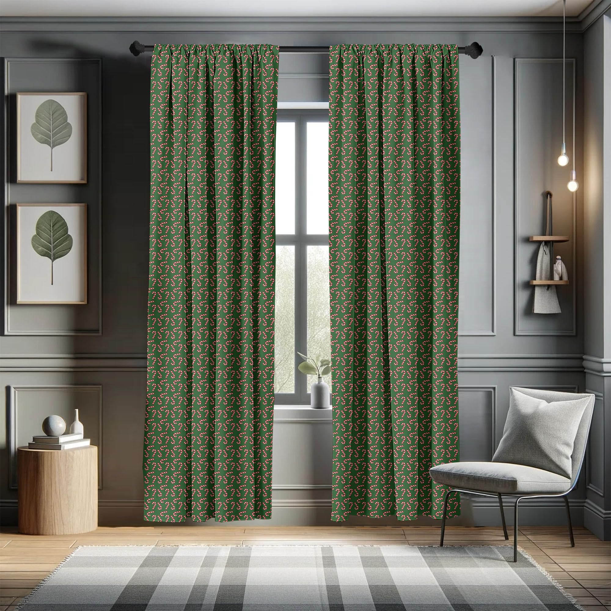 Ambesonne Christmas Window Curtains - Candy Canes & Lollipops Holiday Pattern, Lightweight Xmas Decor 2-Panel Set with Rod Pocket, 28