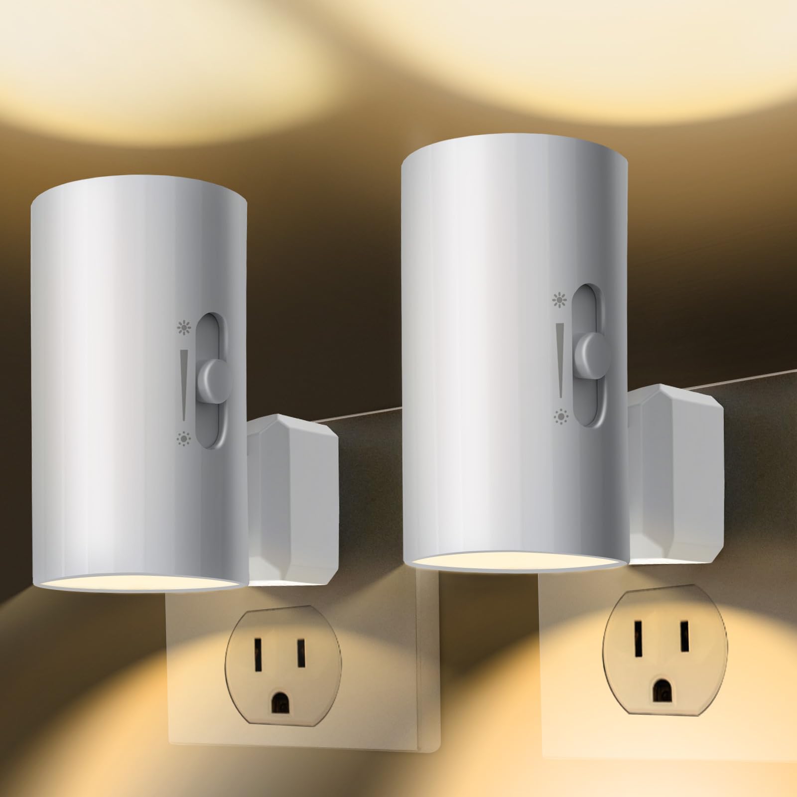 Dimmable LED Night Light 2 Pack - Soft White 3000K for Bedroom, Bathroom, Hallway