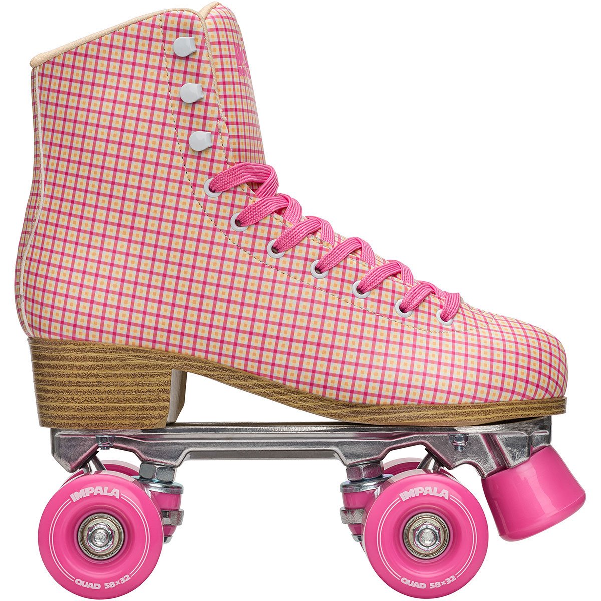 Impala Pink Tartan Roller Skates for Women - Retro Quad Skates with Light-Up Wheels - Perfect for Outdoor Skating, Roller Rinks, and Themed Parties