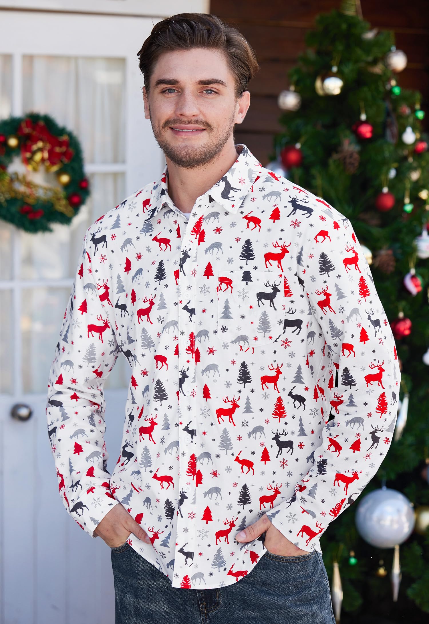 Arvilhill Men's Ugly Christmas Shirts - Long Sleeve Holiday Party Wear (S-XXL)