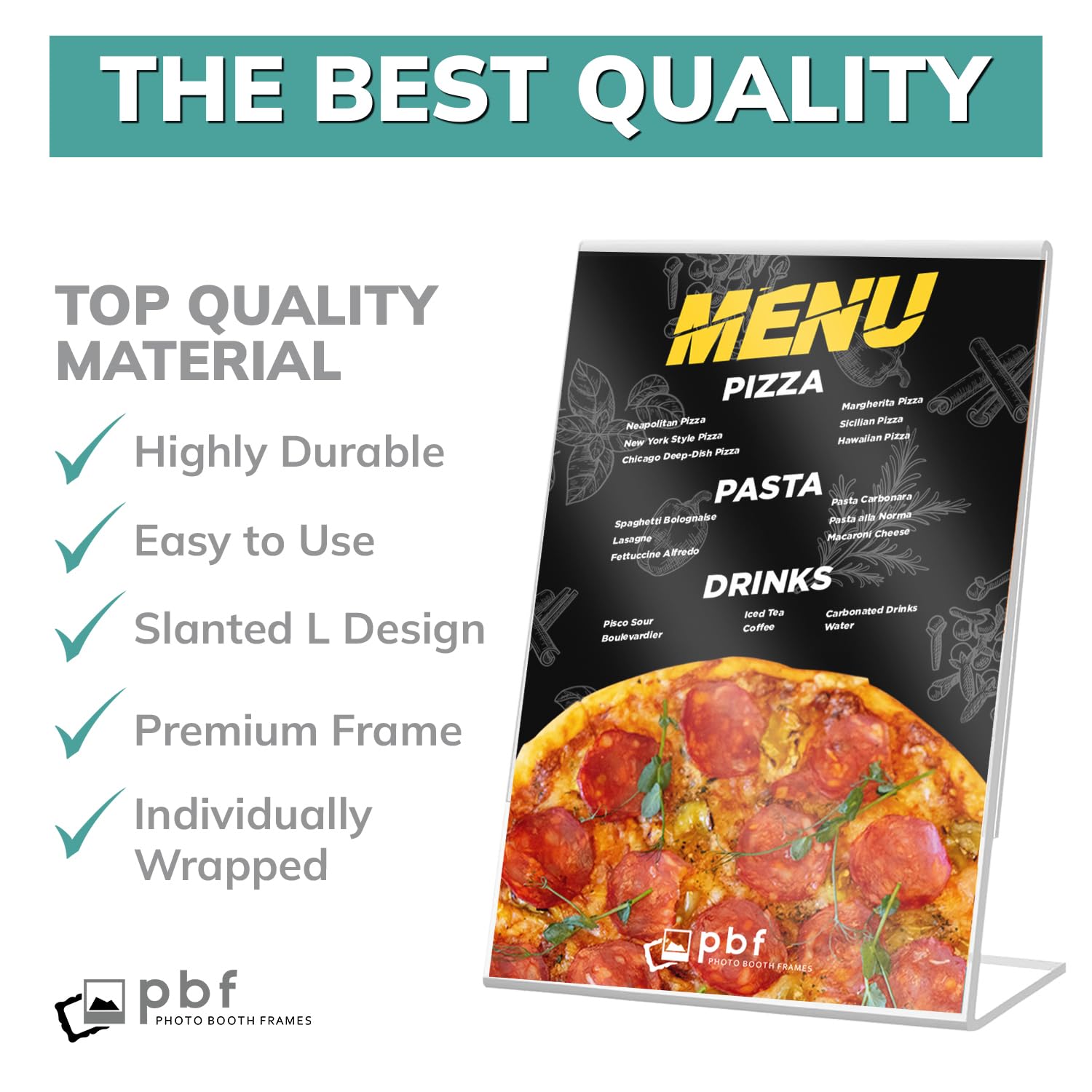 4x6 Acrylic Sign Holder - Vertical Stand Up Slanted Display Stand for Menus, Flyers & Pictures - Clear Plastic Table Top Frame (144-Pack) - Perfect for Restaurants, Retail Stores & Office Use
