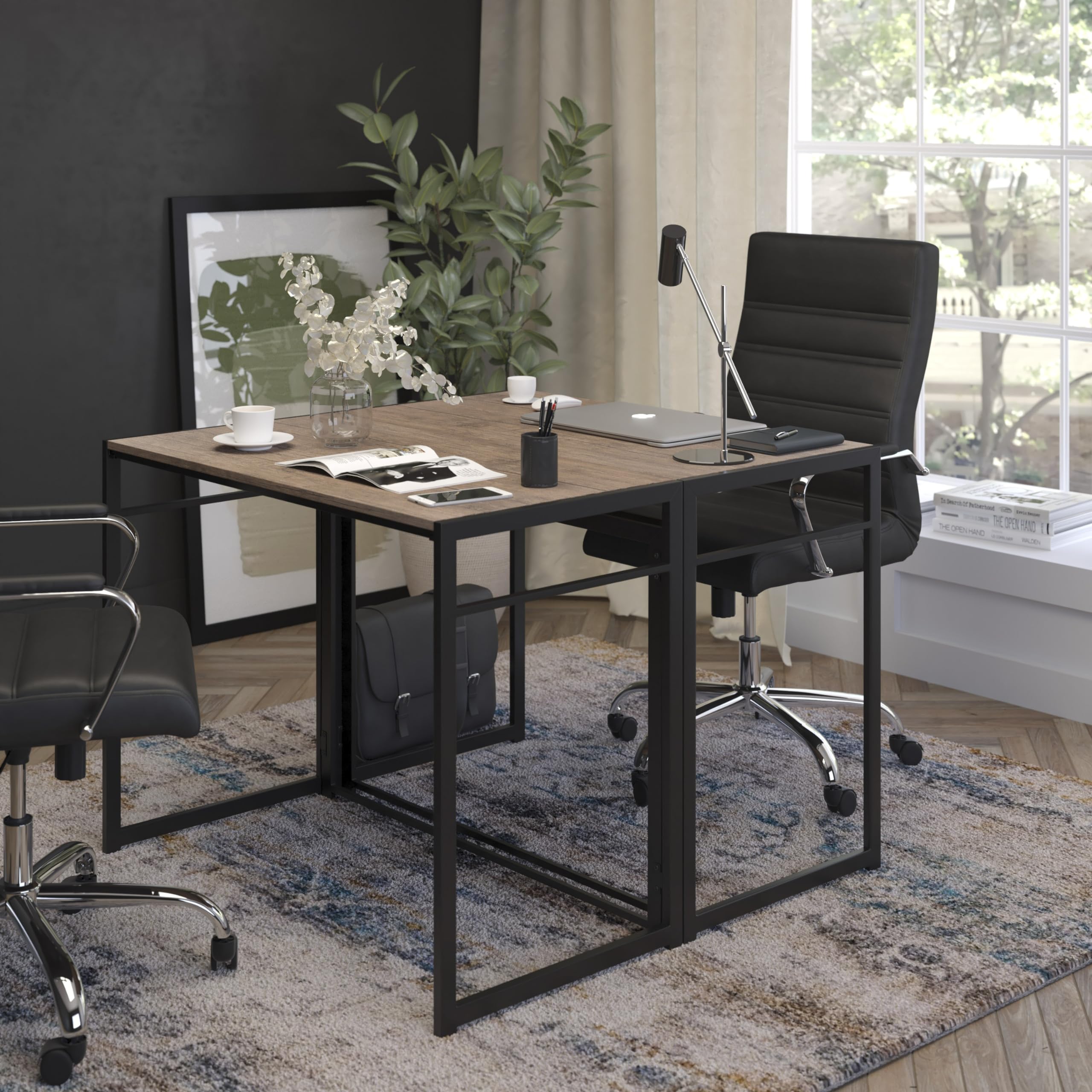EMMA & OLIVER 40 Inch Rustic Home Office Folding Computer Desk - Sturdy Laptop Workstation for Small Spaces, Remote Work & Study - Perfect for Home Office, Dorm Room & Apartment
