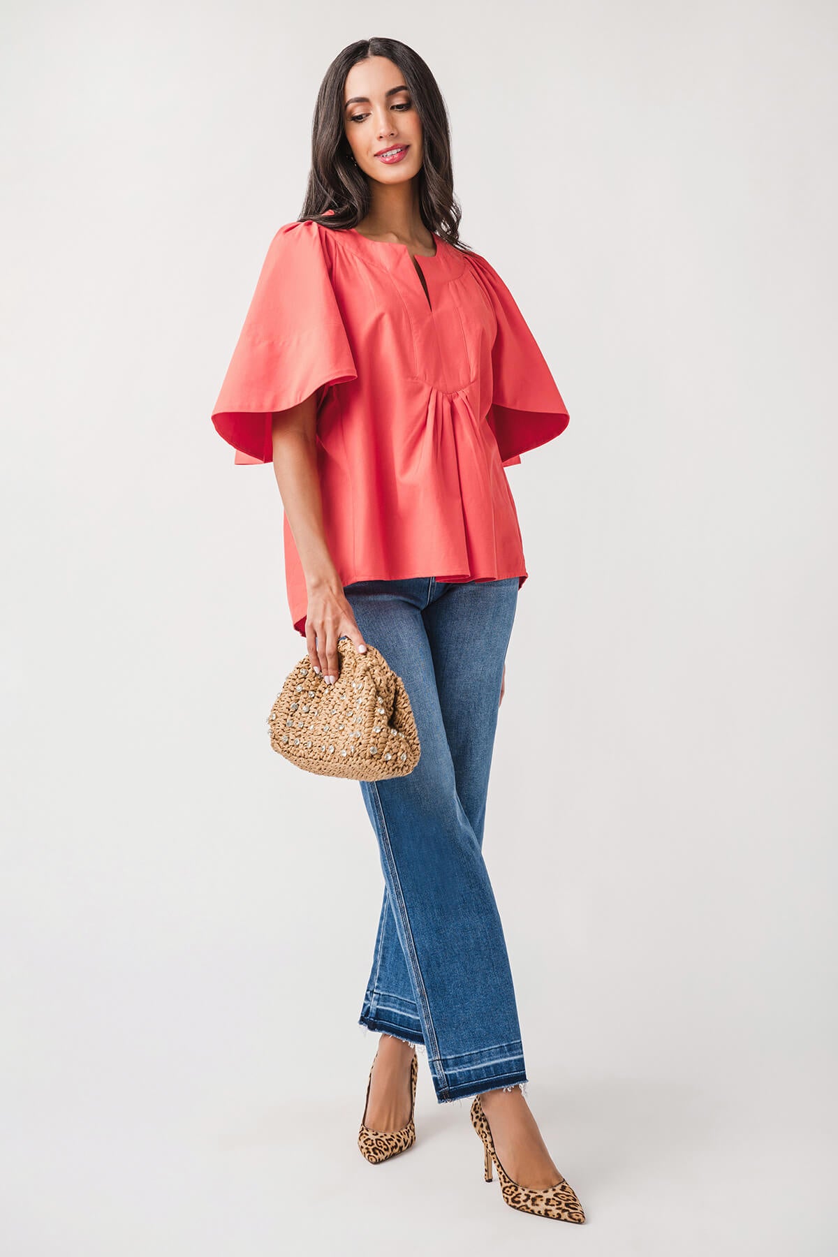 Fate Oversized Short Sleeve V-Neck Top - Flowy Flutter Sleeve Blouse for Women | Casual Summer Tops & Boho Chic Outfits | Perfect for Beach, Date Night and Weekend Wear