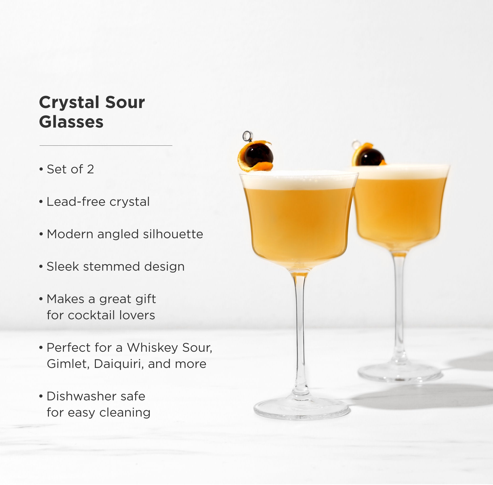 Raye Angled Crystal Sour Glasses Set of 2 - Elegant Whiskey Cocktail Glasses for Bourbon, Scotch & Margaritas - Perfect for Home Bar, Parties & Gifts