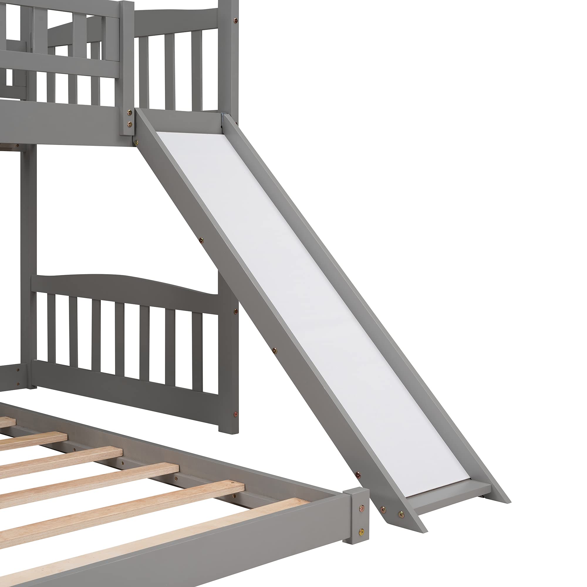 Solid Wood Twin Over Twin Bunk Bed with Slide - Kids House-Shaped Loft Bed Frame with 2 Drawer Stairs & Ladder for Boys/Girls/Teens - No Box Spring Needed (Gray) - Perfect for Small Bedrooms, Shared Kids Rooms & Play Areas