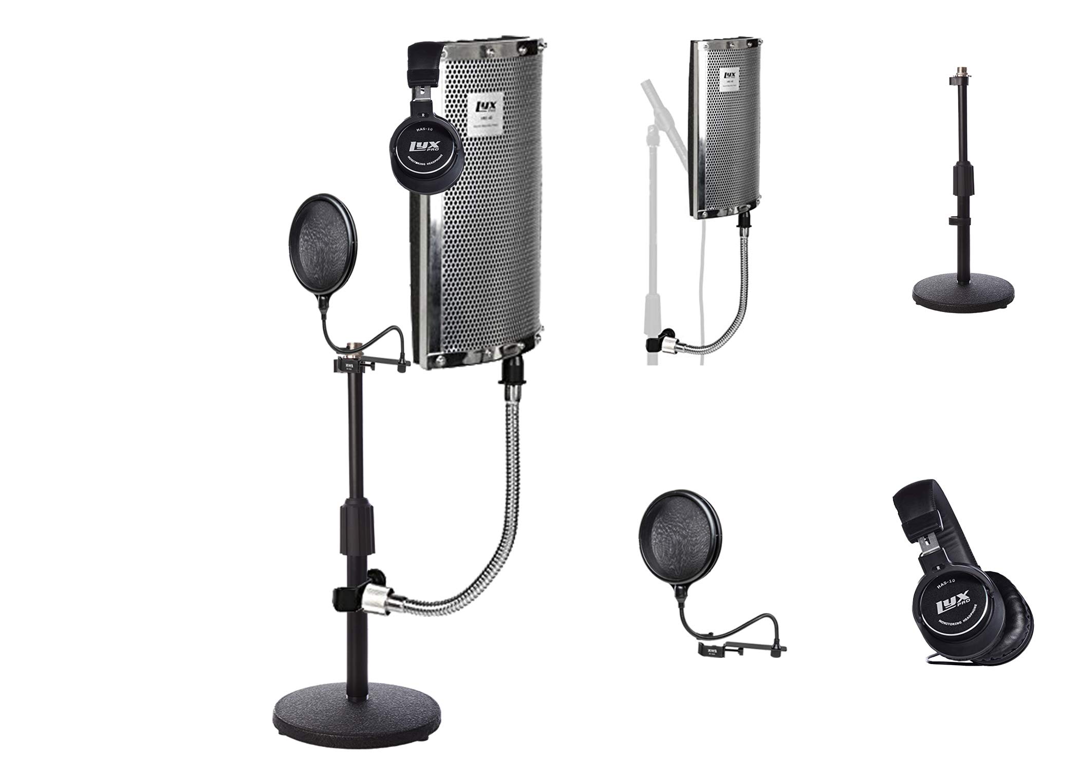 LyxPro Gooseneck Vocal Booth 40 - Portable Acoustic Instrument Shield & Sound Absorbing Panel with Adjustable Desktop Mic Stand, Dual Layer Pop Filter & Studio Headphones - Perfect for Home Recording, Podcasting & Voiceovers