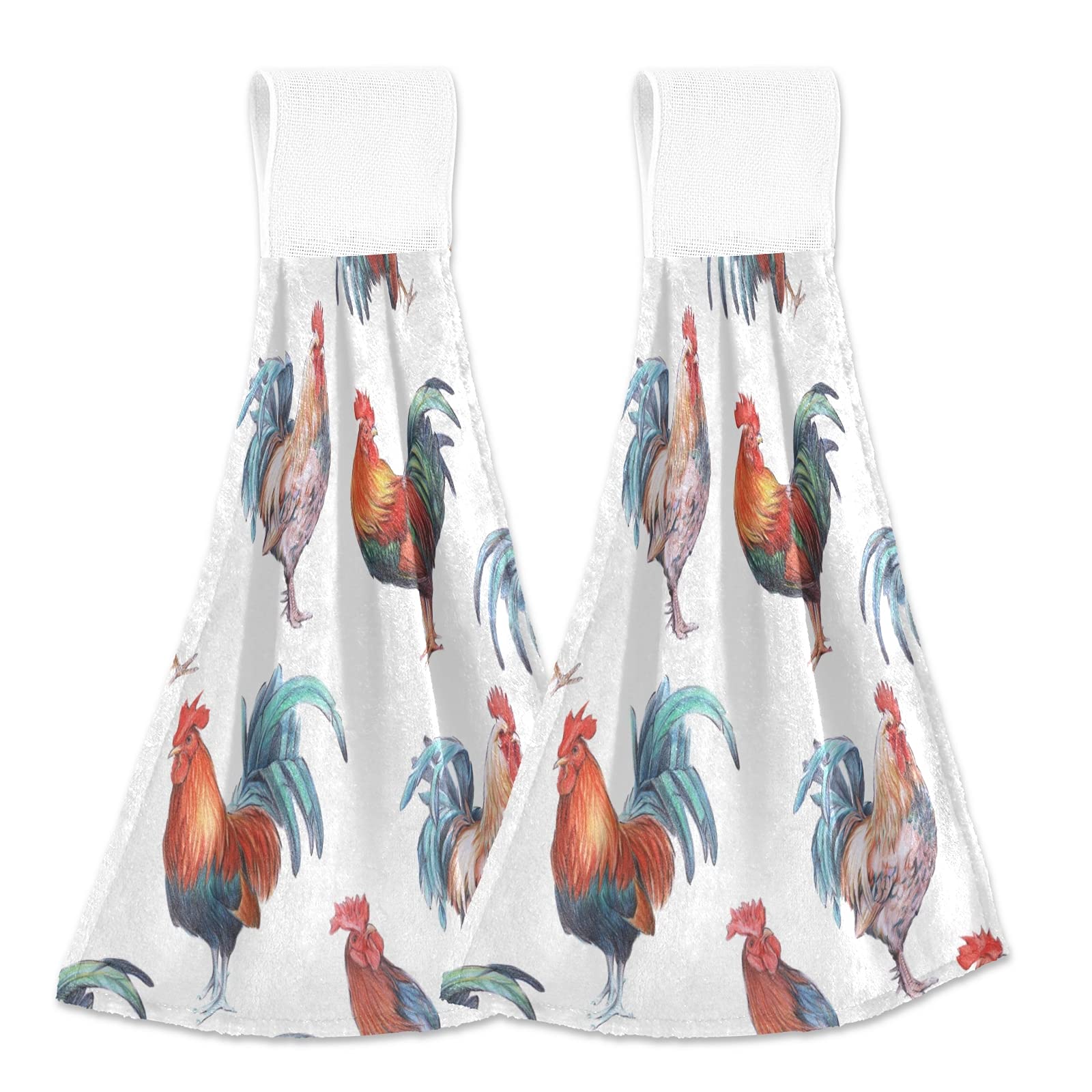 Colorful Rooster Kitchen Towels Set of 2 - 12x17 Inch Absorbent Hand Towels for Dish Drying, Tea Bar & Bathroom Decor - Soft & Durable Hanging Towels for Kitchen, Laundry Room & Home Decor