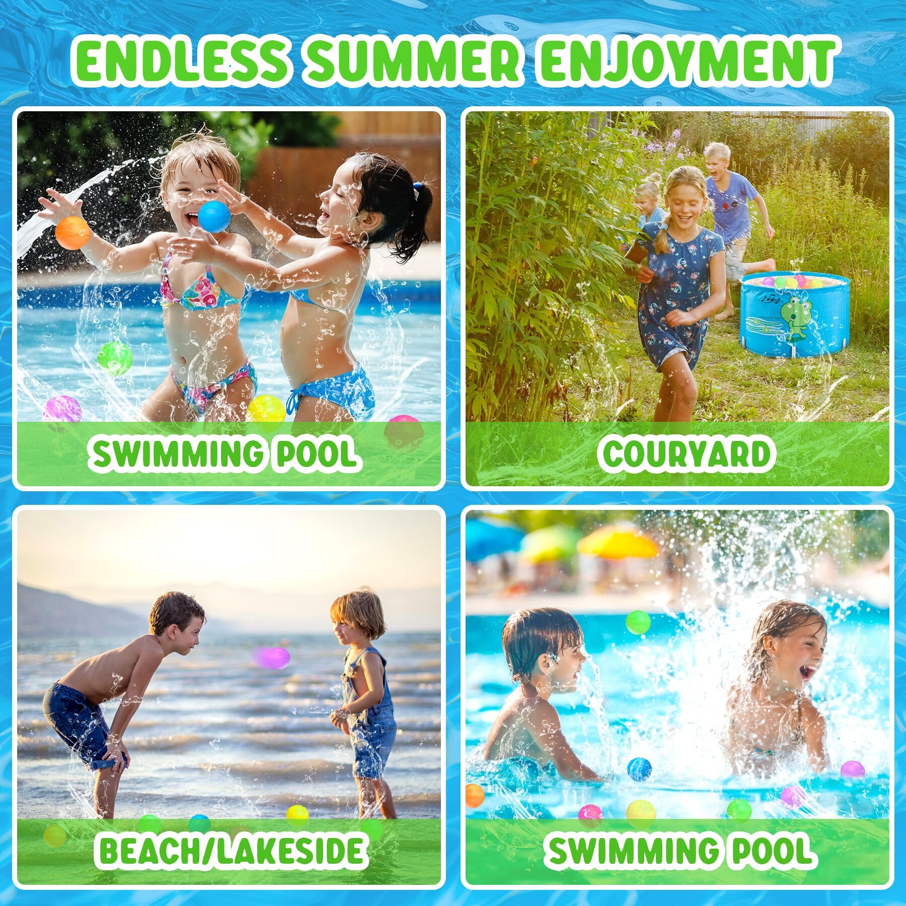**COSOOS 24 Pack Reusable Water Balloons for Kids - Self-Sealing Refillable Summer Water Toys for Boys & Girls (Ages 3-12) - Fun Outdoor Water Games for Beach, Pool, Backyard & Birthday Parties**