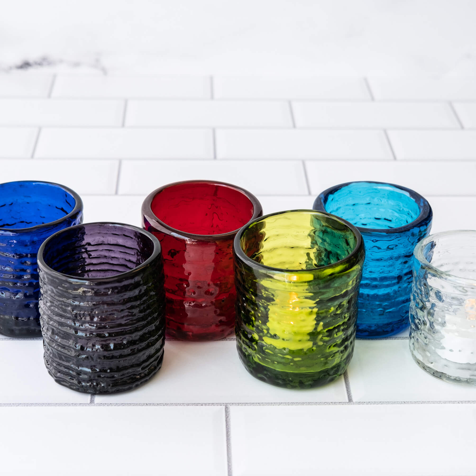 2222 Strata Votive Candle Holder - Handmade Turquoise Glass for Home Decor, Wedding Centerpieces & Romantic Ambiance