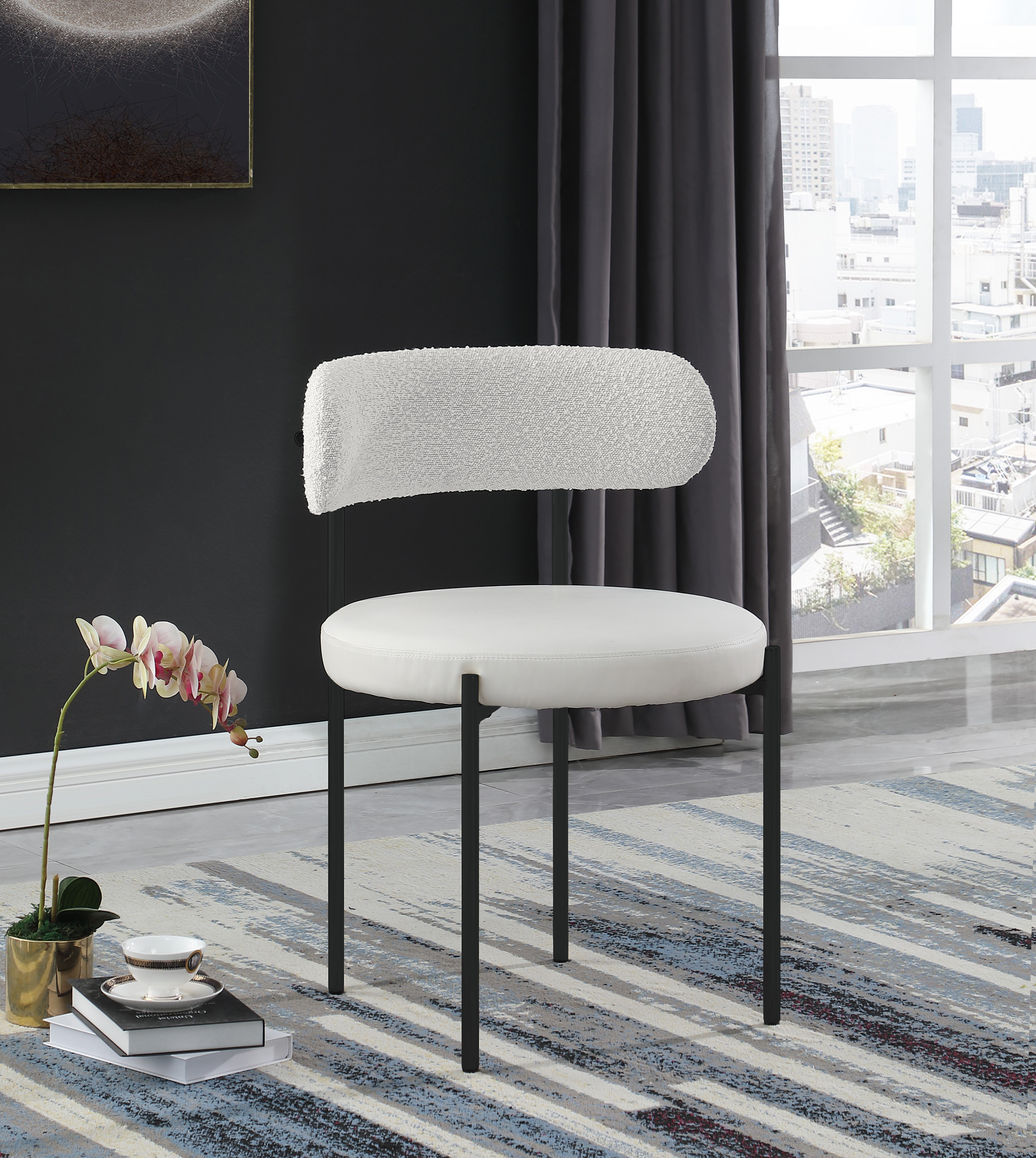 Vegan Leather & Boucle Fabric Dining Chair - Modern Comfort for Home, Office & Restaurant Use