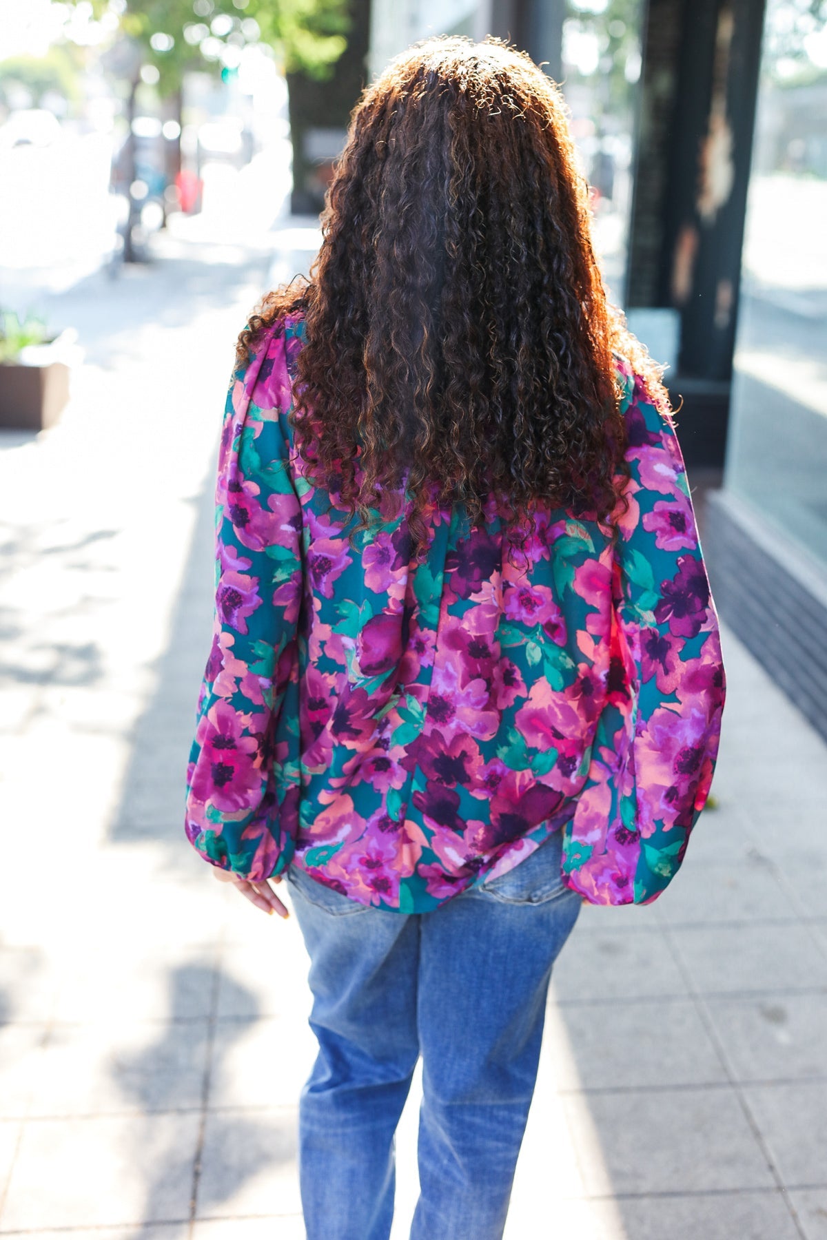 Stylish Hunter Green Watercolor Floral Print Notch Neck Blouse - Elegant Women's Tops for Casual Wear, Office Outfits & Spring Fashion