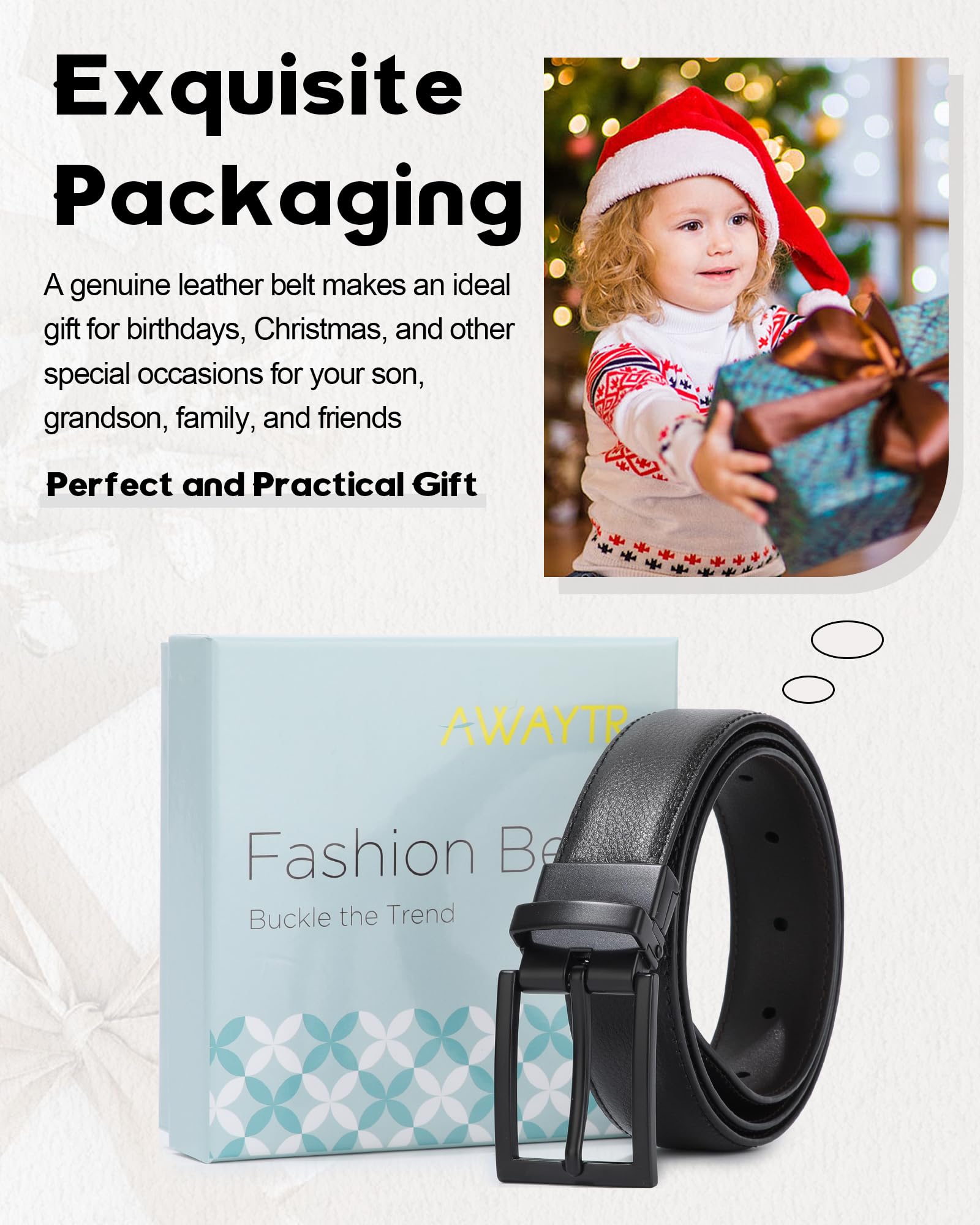 AWAYTR Boys Genuine Leather Reversible Belt - Adjustable Black & Brown Leather Belt for Kids | Perfect for Jeans, School Uniforms & Casual Outfits