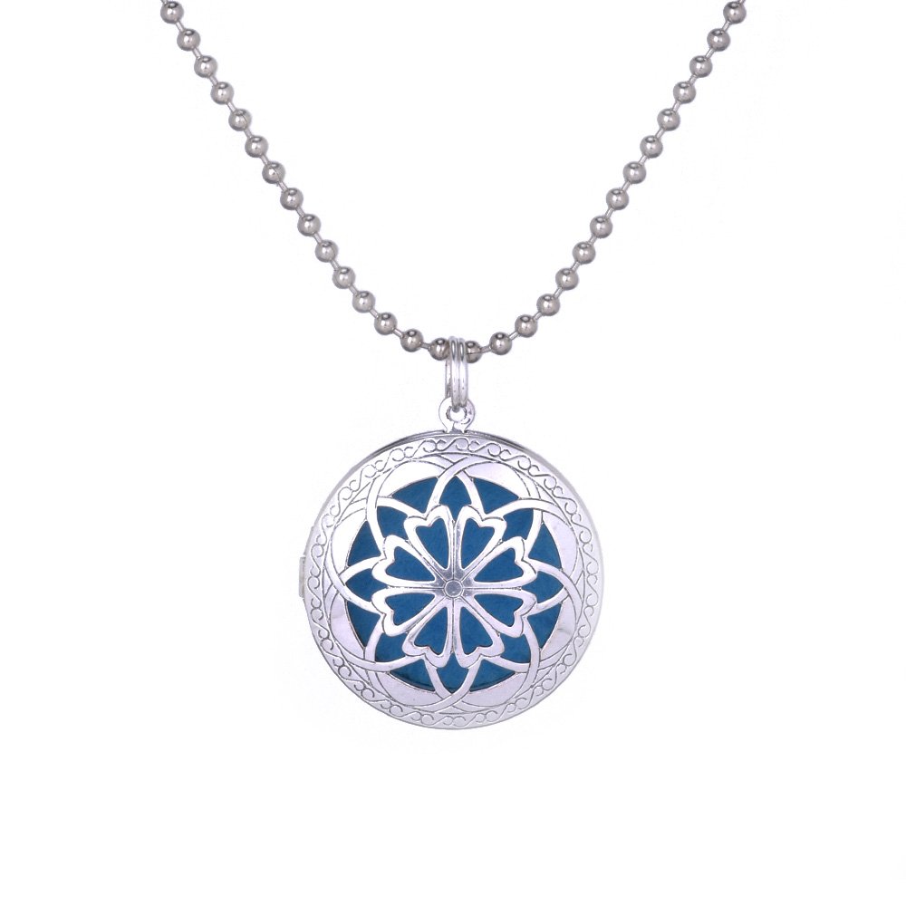 1pc 25mm Round 36-inch Ball Chain Necklace with Lockets Pendants - Essential Oil Diffuser & Perfume Locket Jewelry in Blue | Perfect for Aromatherapy, Gift Giving & Everyday Wear