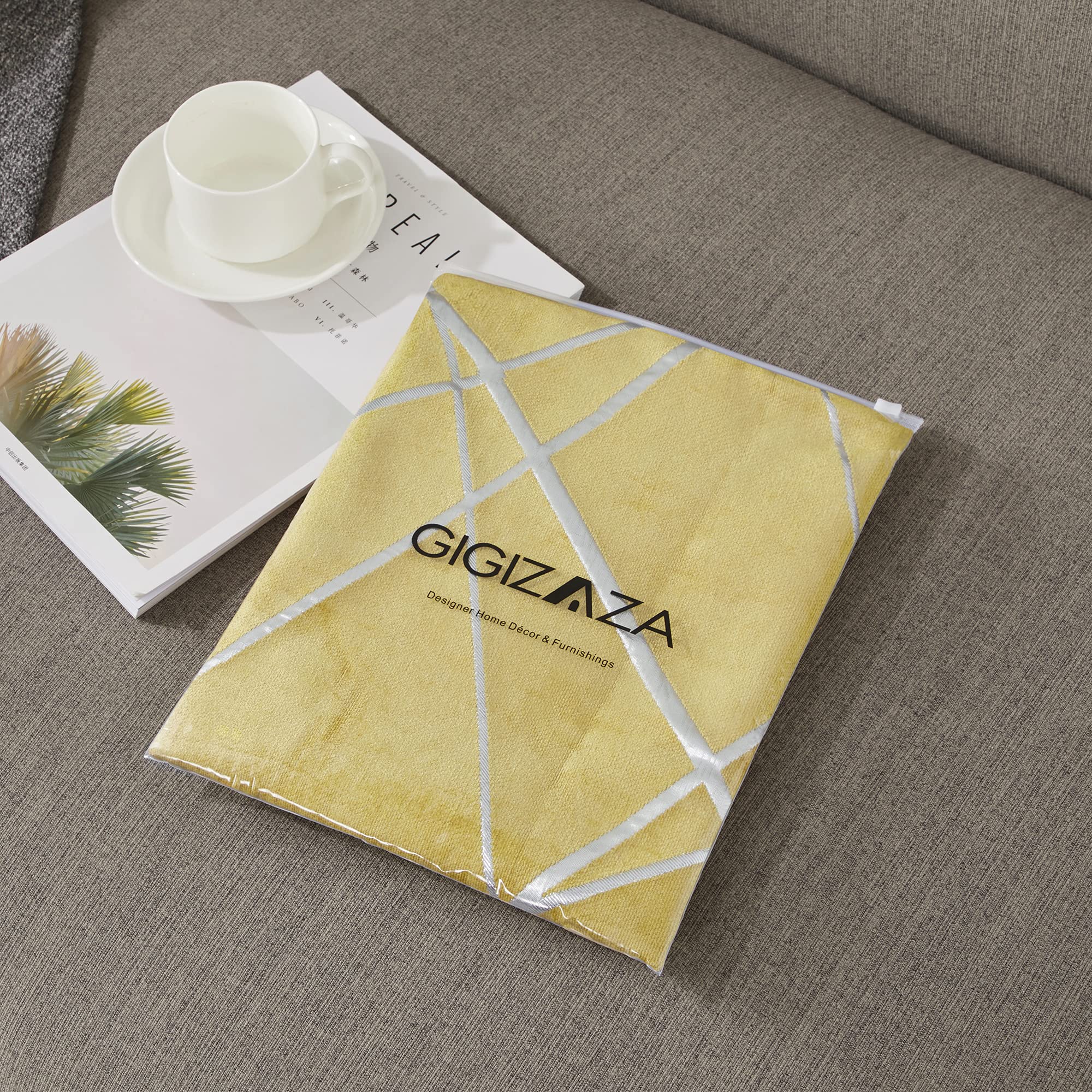 GIGIZAZA Decorative Lumbar Throw Pillow Covers Set of 2 - 12x20 Inch Square Yellow Luxury Sofa Cushion Covers for Living Room, Bedroom & Home Decor