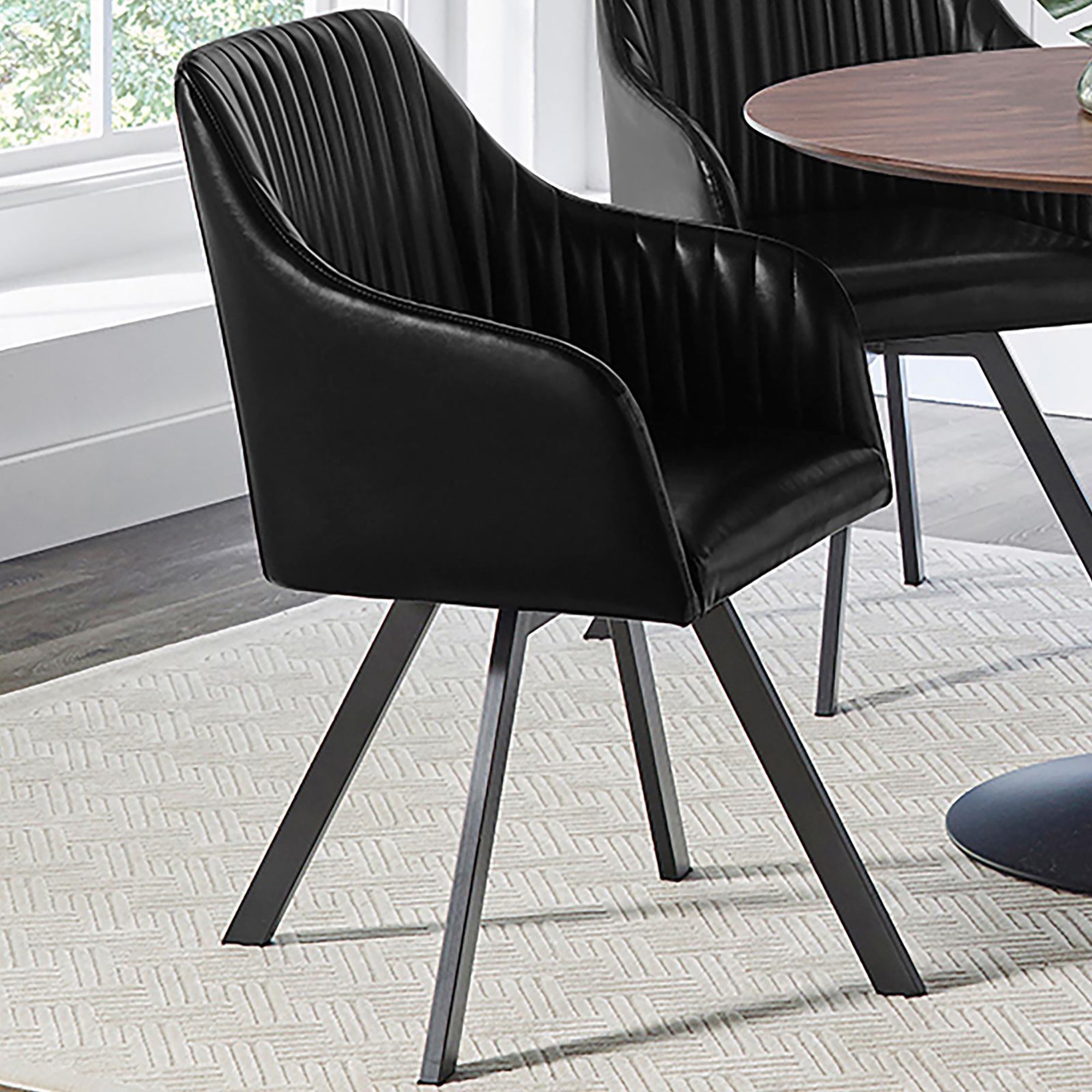 Black Channeled Sloped Arm Swivel Chair - Ergonomic Office Chair with 360-Degree Rotation - Perfect for Home Office, Gaming, and Conference Rooms