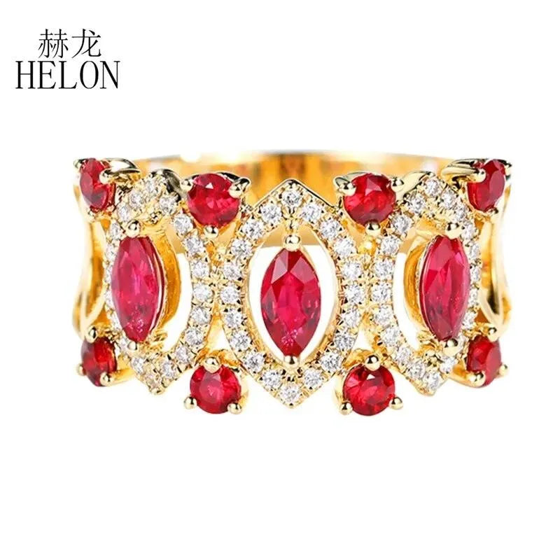 14K Yellow Gold 1.1ct Genuine Natural Ruby & Diamond Engagement Ring for Women - Elegant Wedding Jewelry, Unique Fine Jewelry Gift for Brides, Anniversaries & Special Occasions