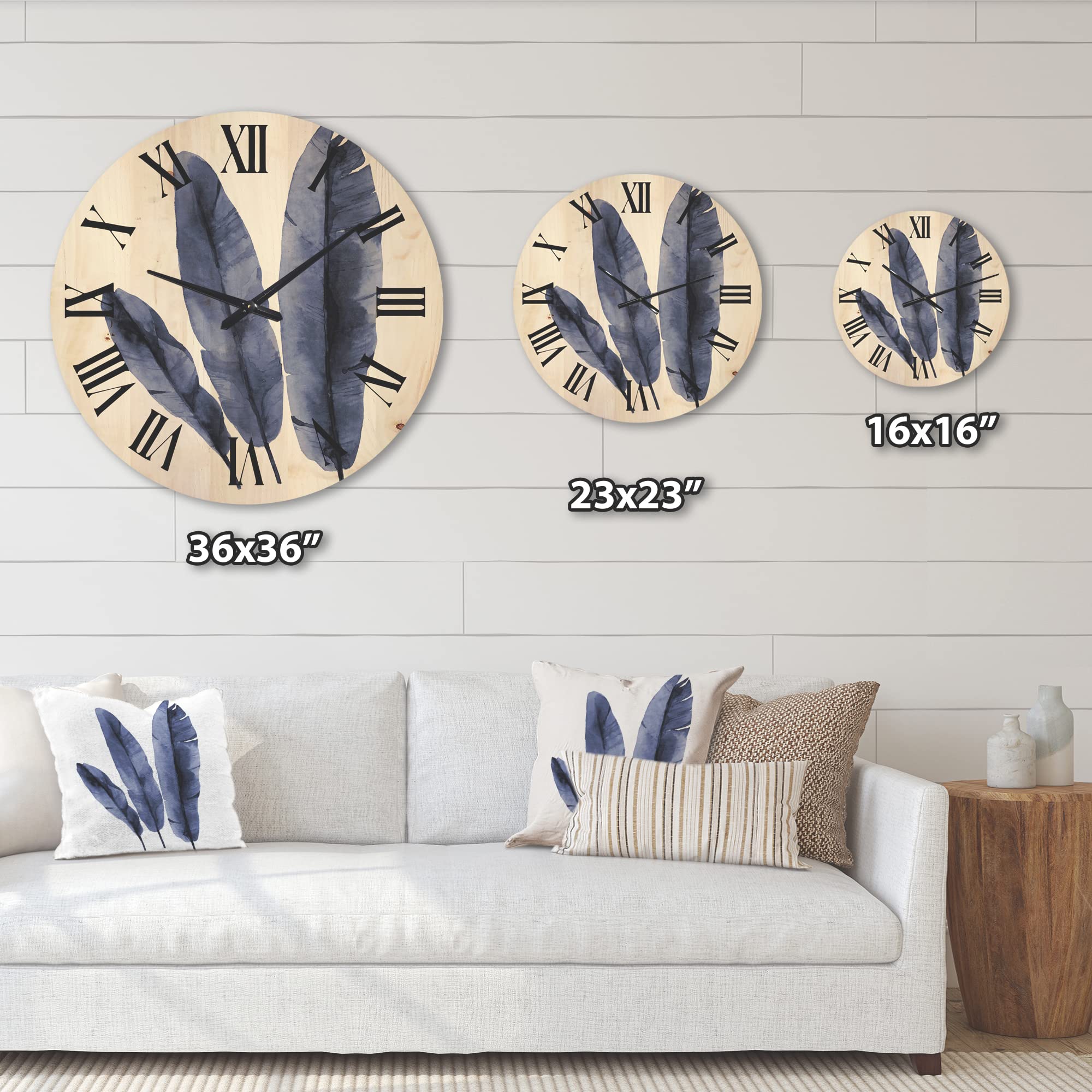 Navy Blue Tropical Banana Leaves Wall Clock - Large Decorative Wooden Floral Botanical Clock for Living Room, Bedroom & Office Décor | Perfect for Beach House, Boho & Tropical Home Decor